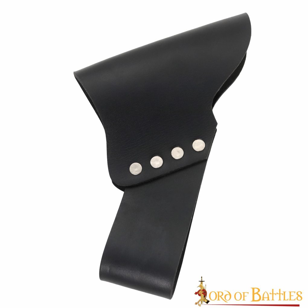 Soporte inclinado medieval de cuero negro para espada y hacha - imagen 3