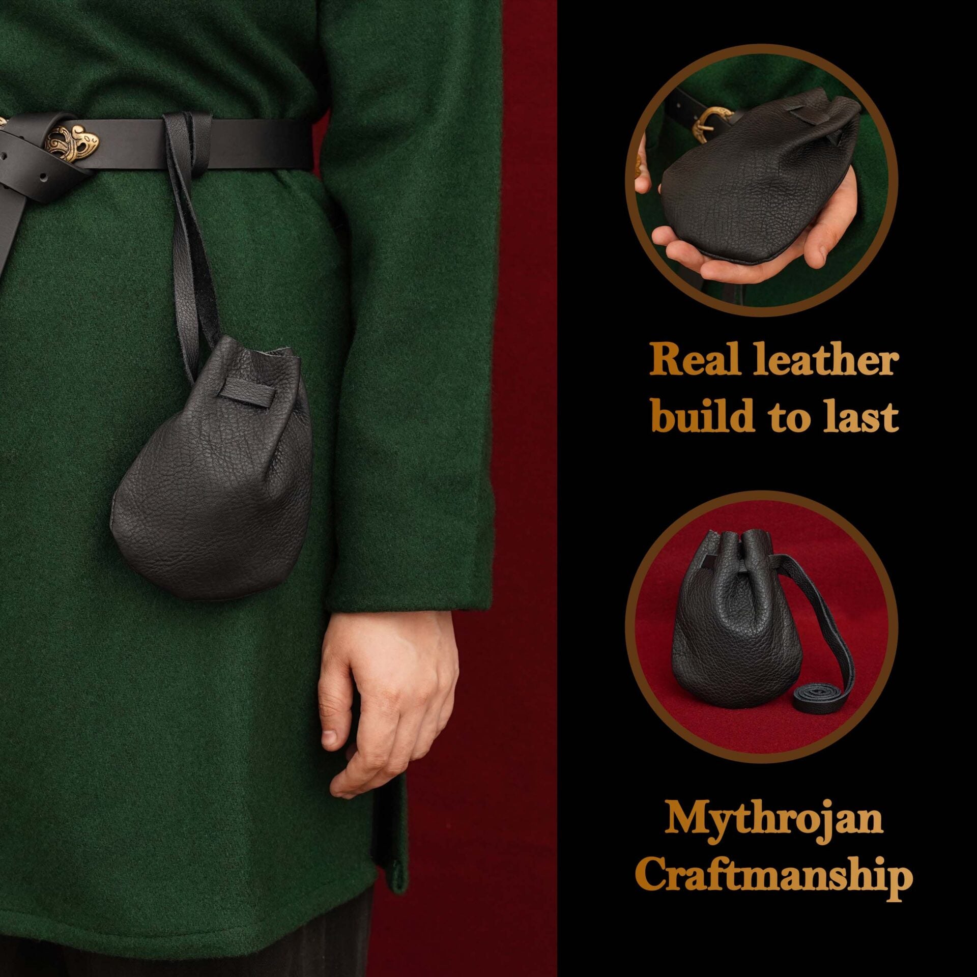 Bolsa medieval de cuero con cordón para LARP y recreación - imagen 8