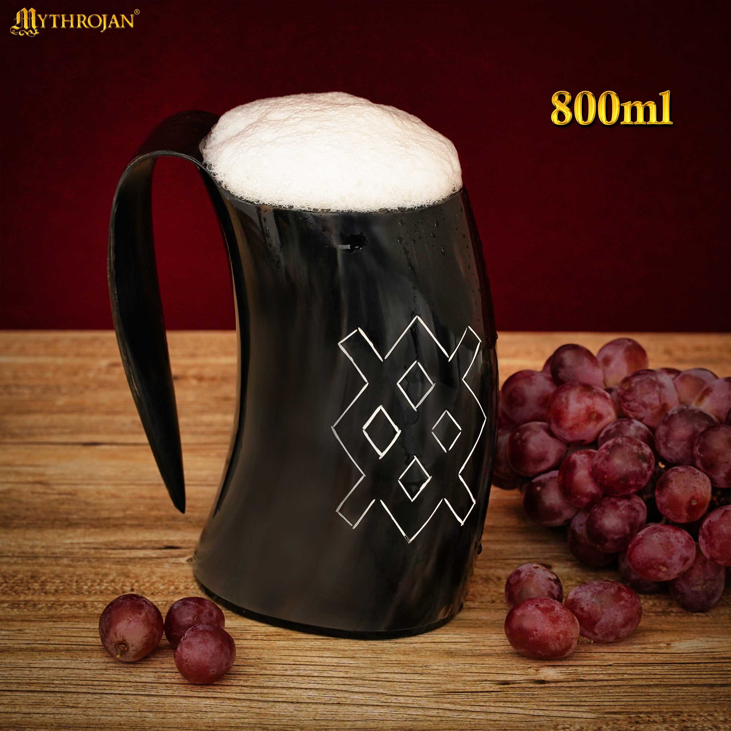 Imagen única de: Mythrojan Vaso Vikingo 800 ml con Asa, Hebilla y Correa de Cuero – Patrón Único
