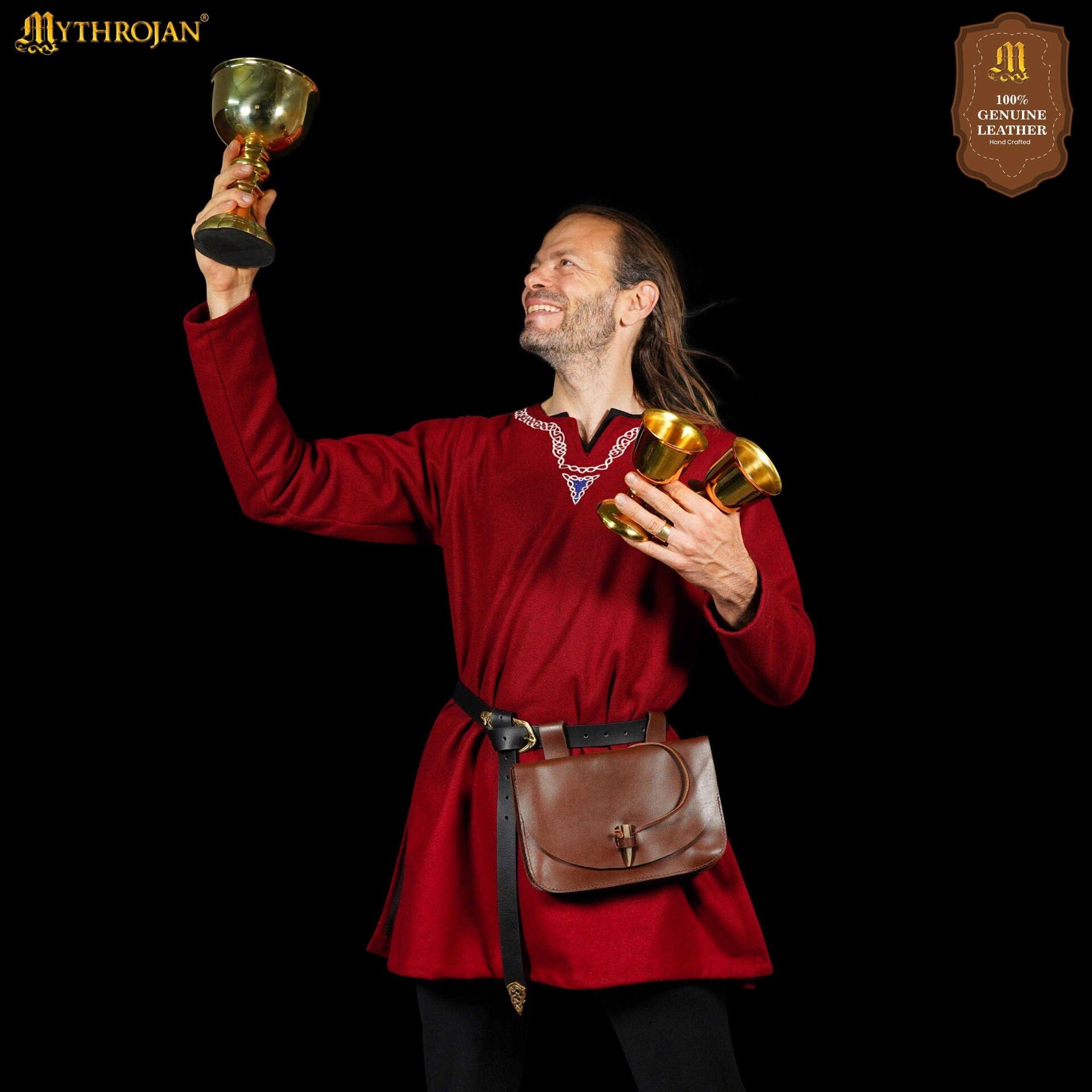 Imagen única de: Mythical Venture Medieval Leather Bag - Full Grain Brown Bolsa para Larp y Temas Medievales