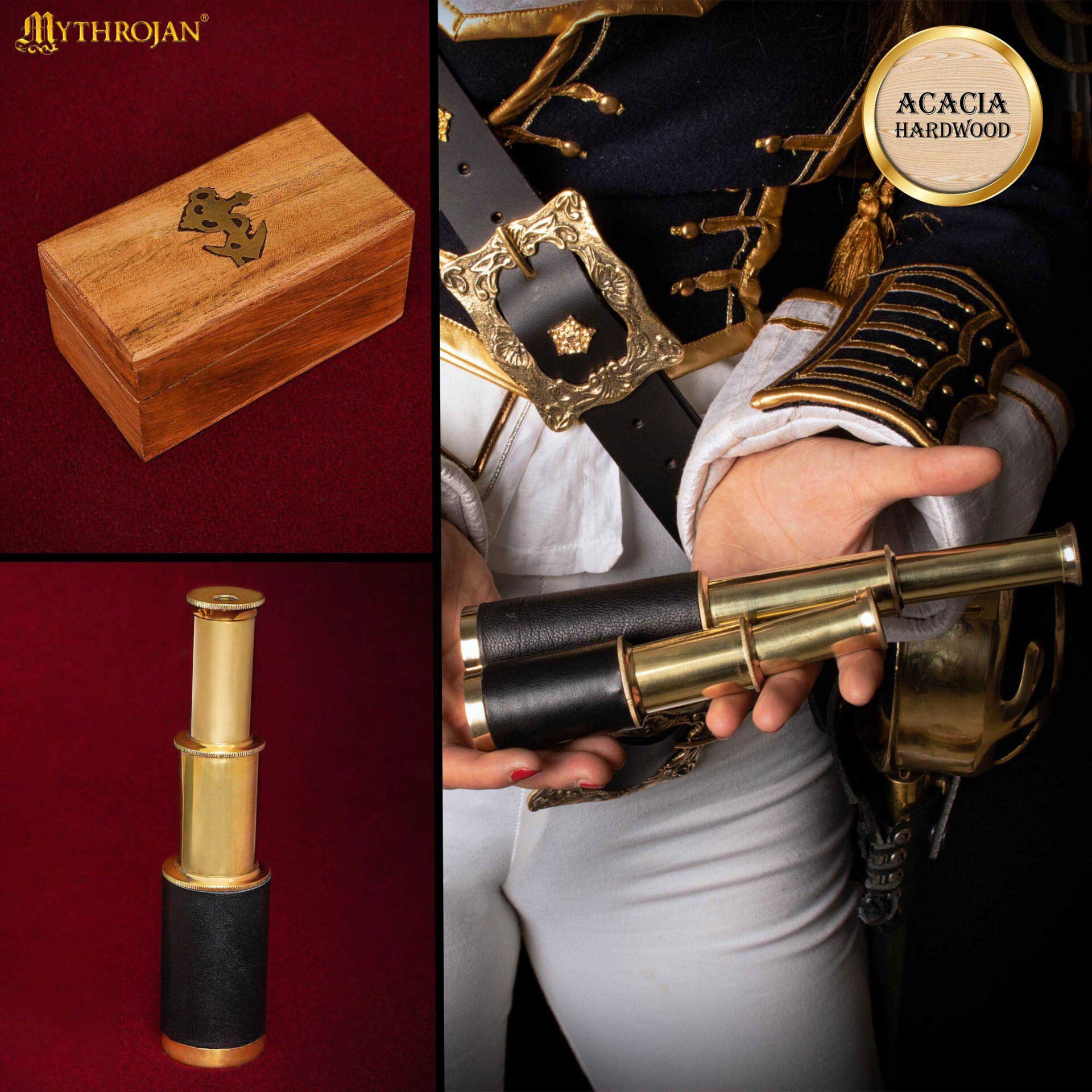 Catalejo pirata de latón con caja de madera - imagen 8