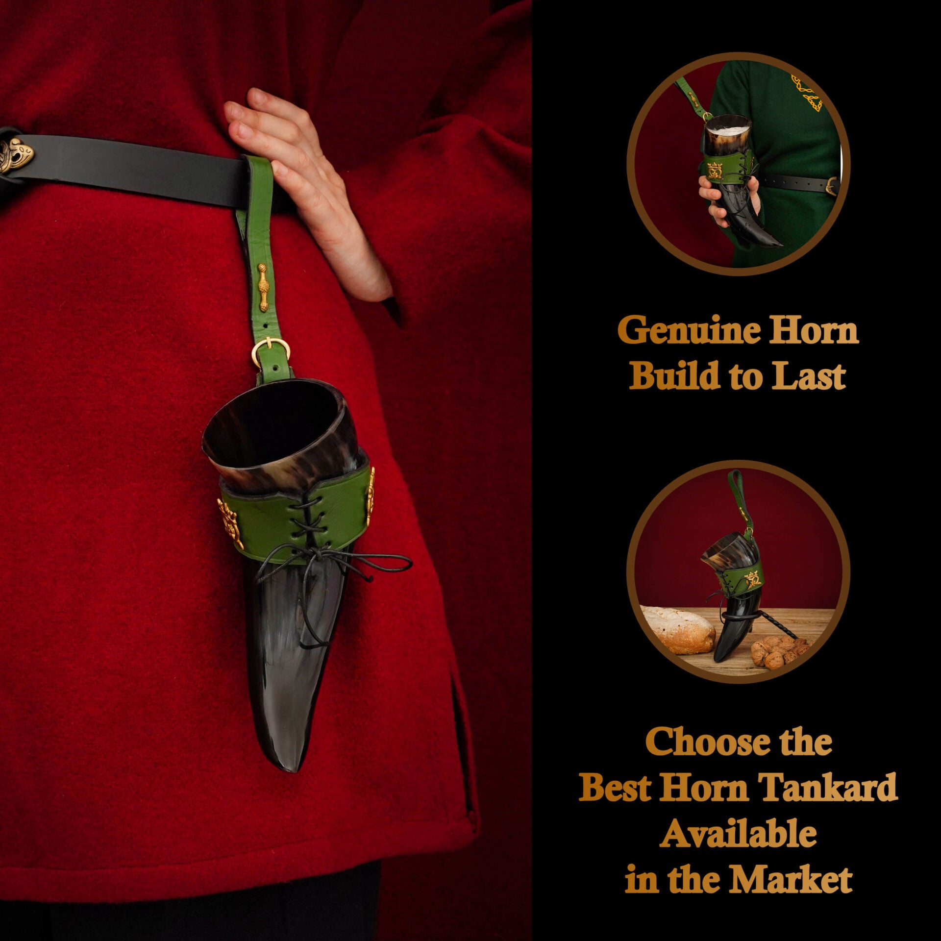 Imagen única de: Mythrojan La Dama Elegante – Cuerno Vikingo 250 ml con Funda de Cuero Verde