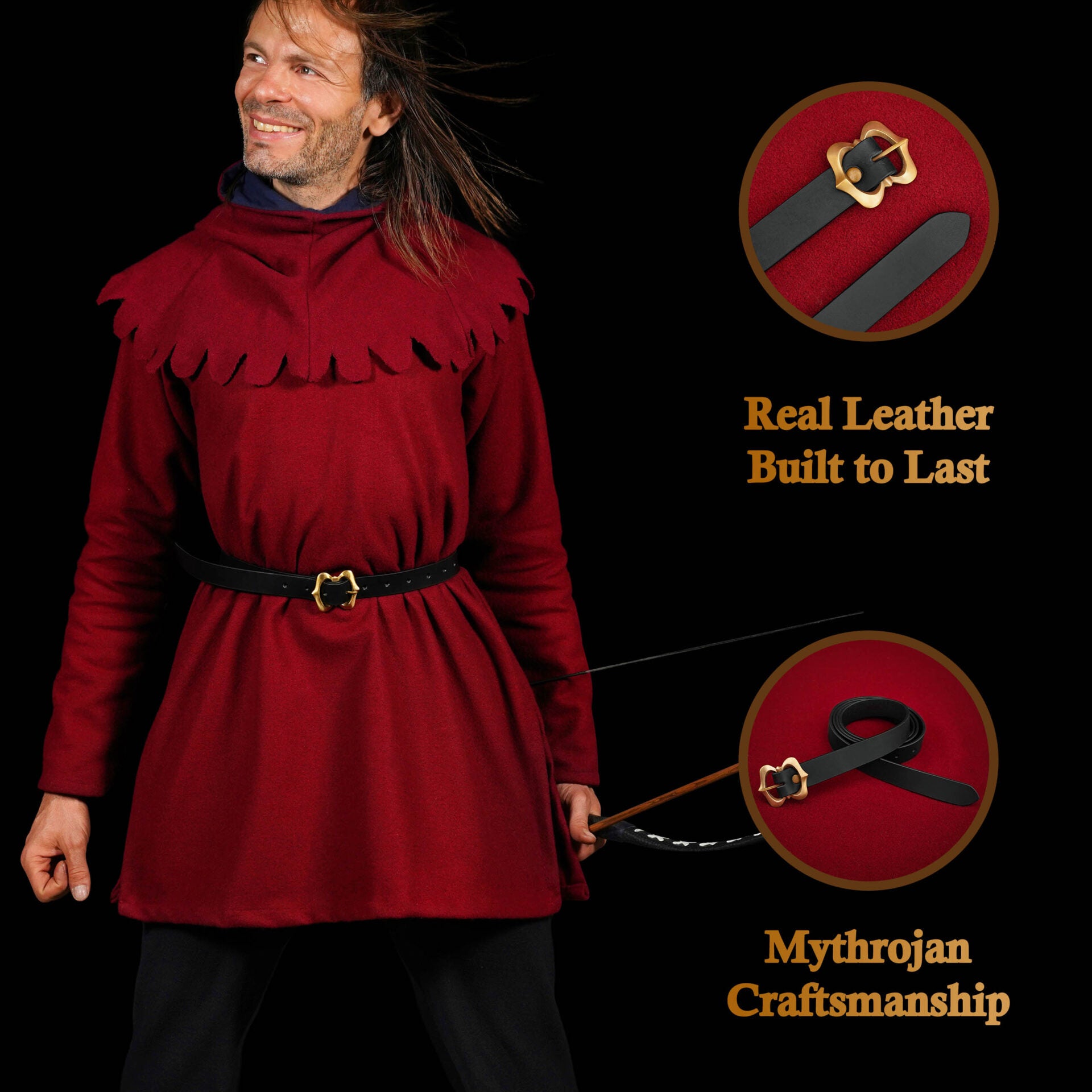 Cinturón medieval de cuero con hebilla de latón - imagen 19