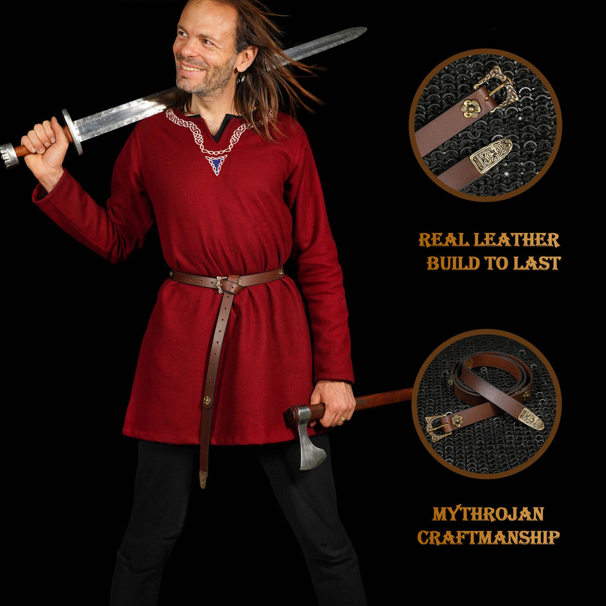 Cinturón vikingo Mythrojan con decoración, ajustable - imagen 3