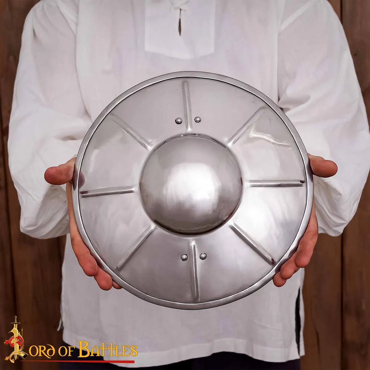 Buckler medieval redondo acanalado — acero calibre 16, 30,4 cm - imagen 4