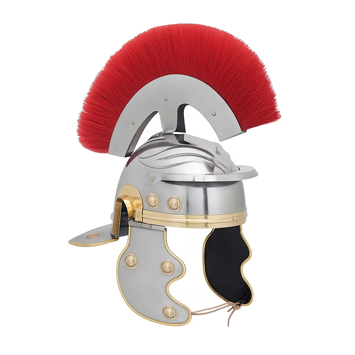 Casco de Centurión Romano con Cresta Roja y Adornos en Latón - Leather String