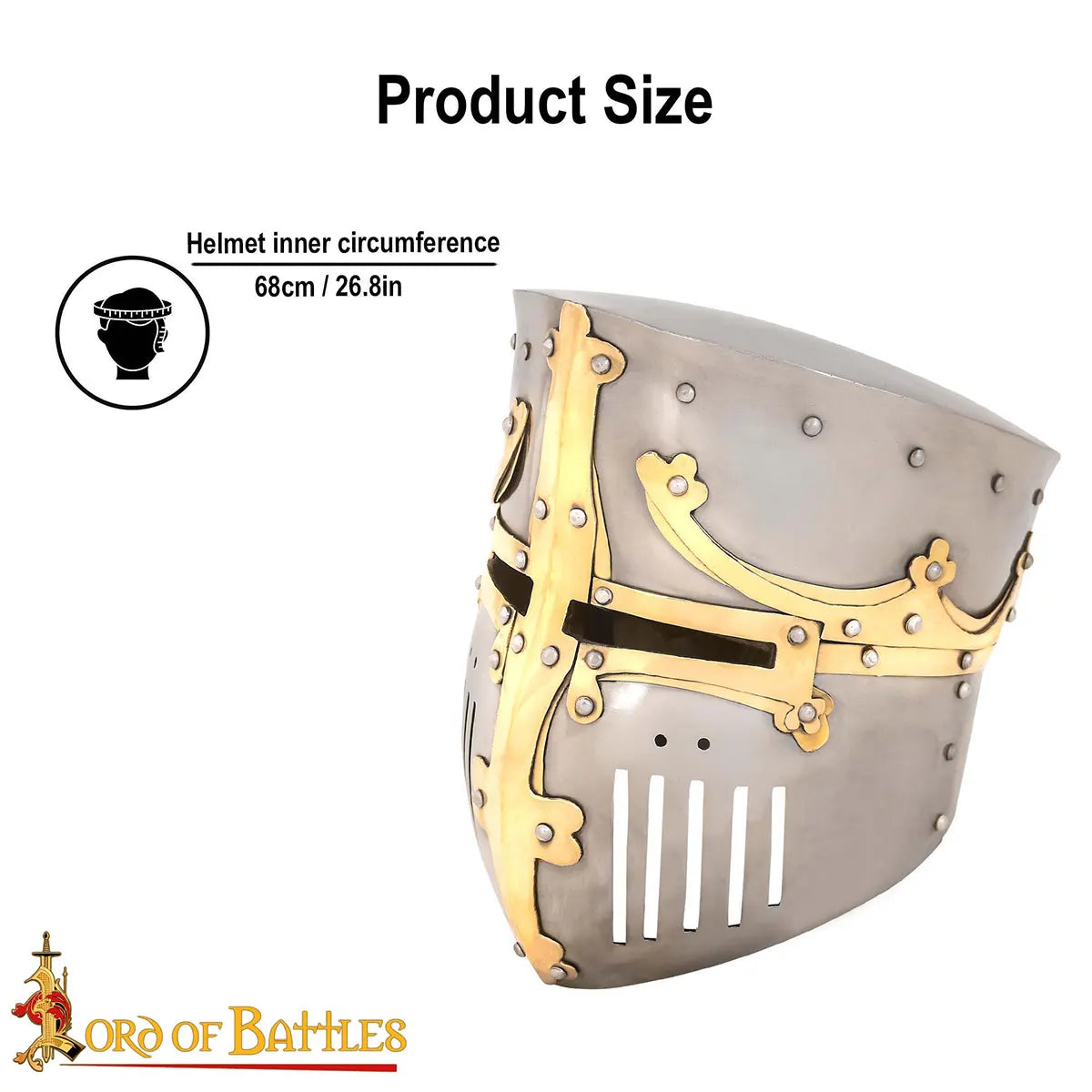 Casco medieval tipo pot con remates de latón y forro acolchado - imagen 3
