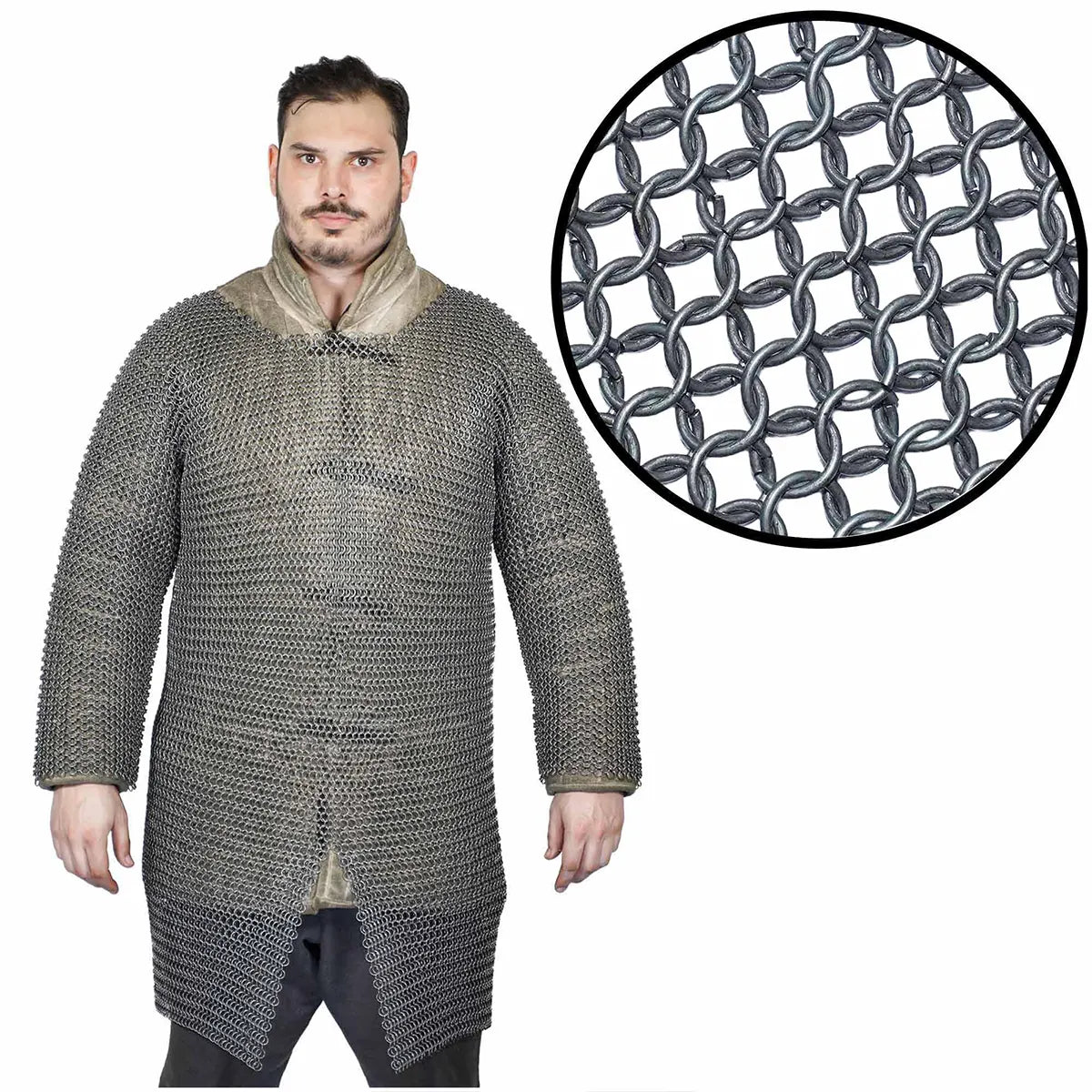 Cota de malla (hauberk) 9 mm — acero de muelle calibre 16