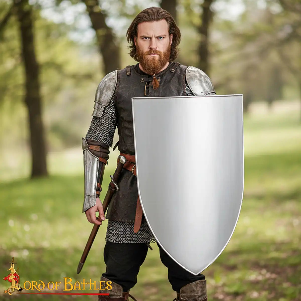 Escudo medieval tipo heater en acero 18-gauge para personalizar