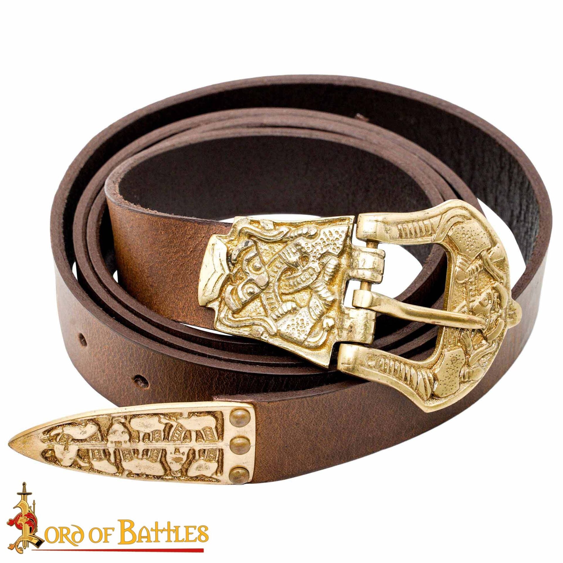 Cinturón Viking Reaver de cuero con hebilla y chape de latón macizo - imagen 5