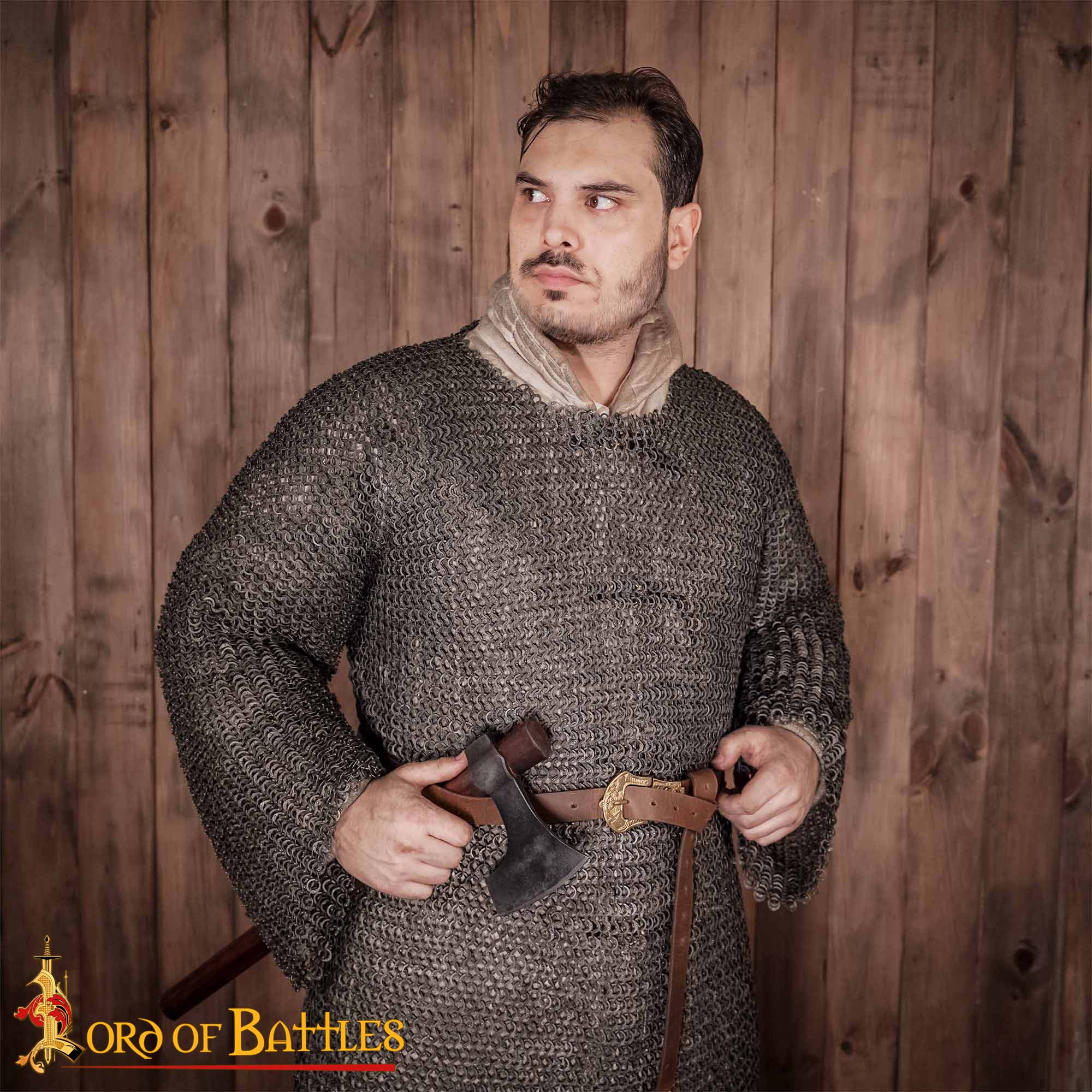 Cinturón Viking Reaver de cuero con hebilla y chape de latón macizo - imagen 9