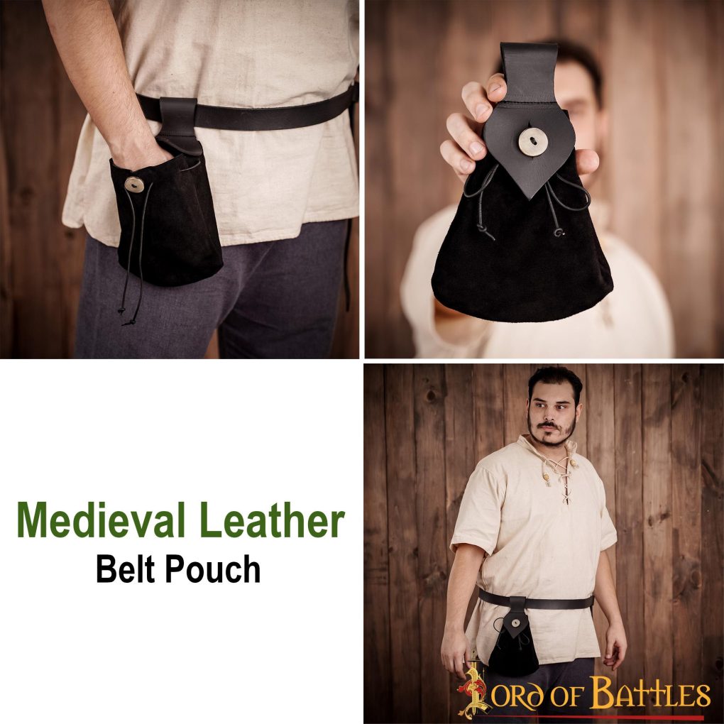 Bolsa de cinturón medieval en cuero y ante con botón de cuerno - imagen 17