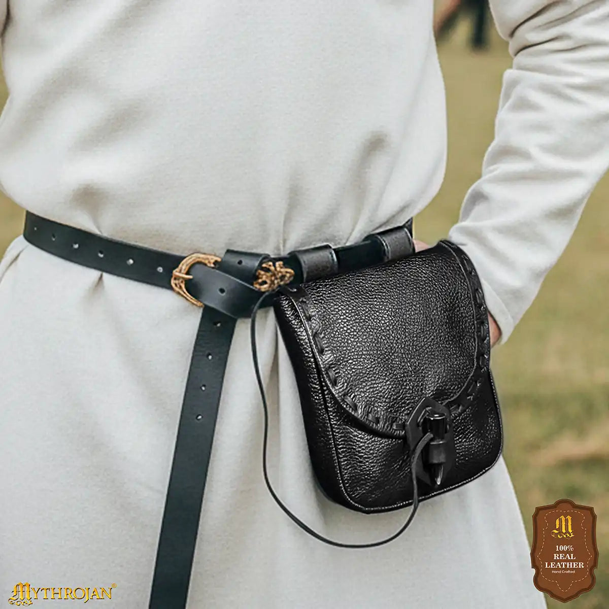 Bolsa de cinturón medieval de piel con cierre de cuerno - imagen 6