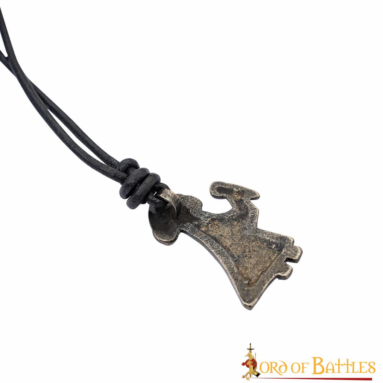 Imagen única de: Colgante vikingo Valkiria en acero antiguo con cordón de cuero - imagen 2