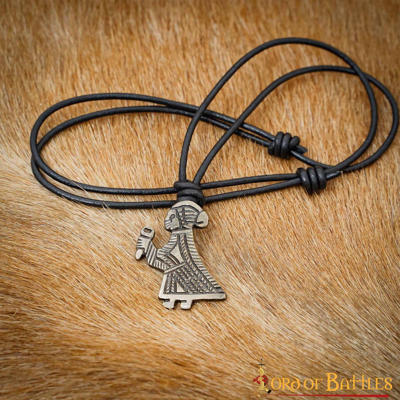 Imagen única de: Colgante vikingo Valkiria en acero antiguo con cordón de cuero - imagen 5