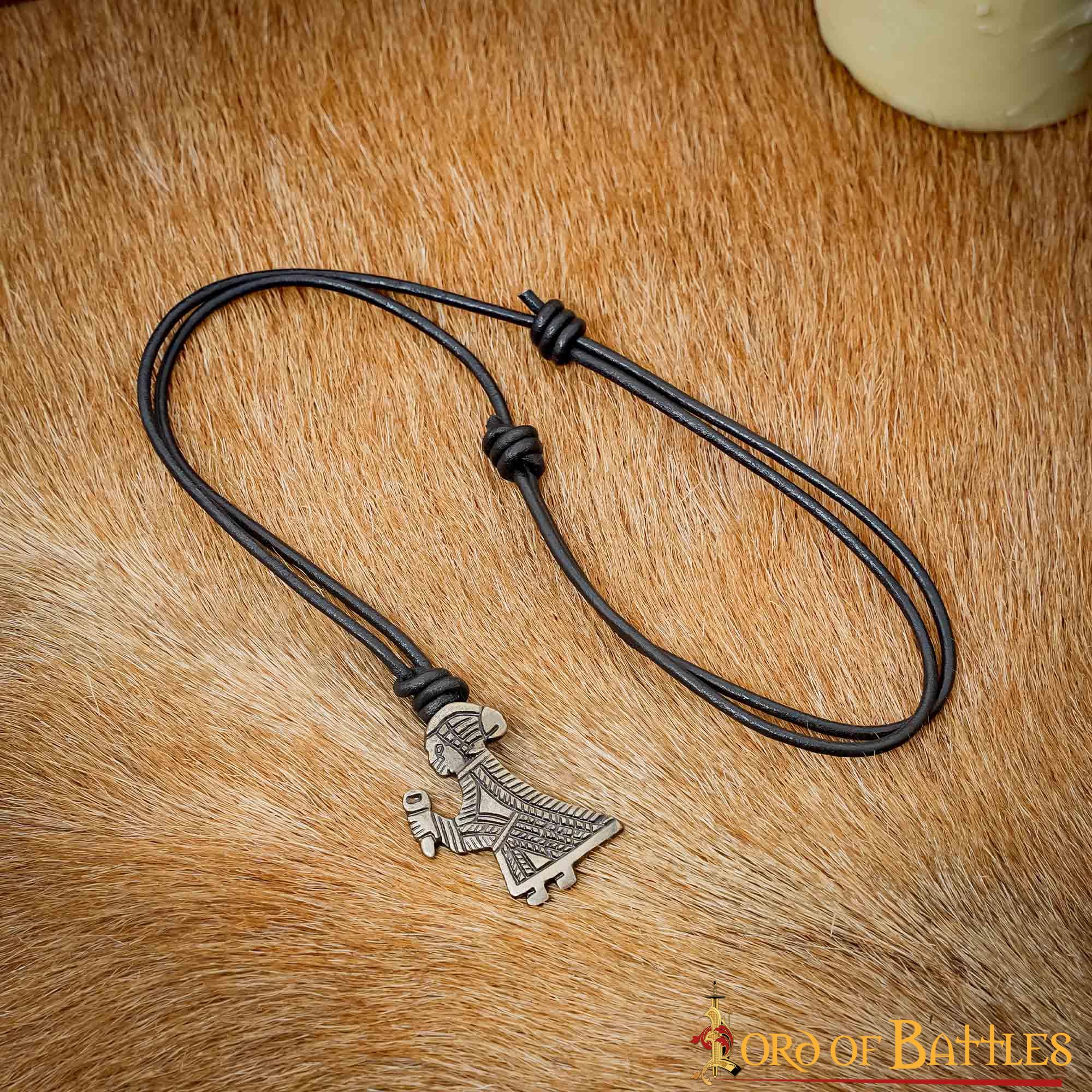 Imagen única de: Colgante vikingo Valkiria en acero antiguo con cordón de cuero - imagen 7