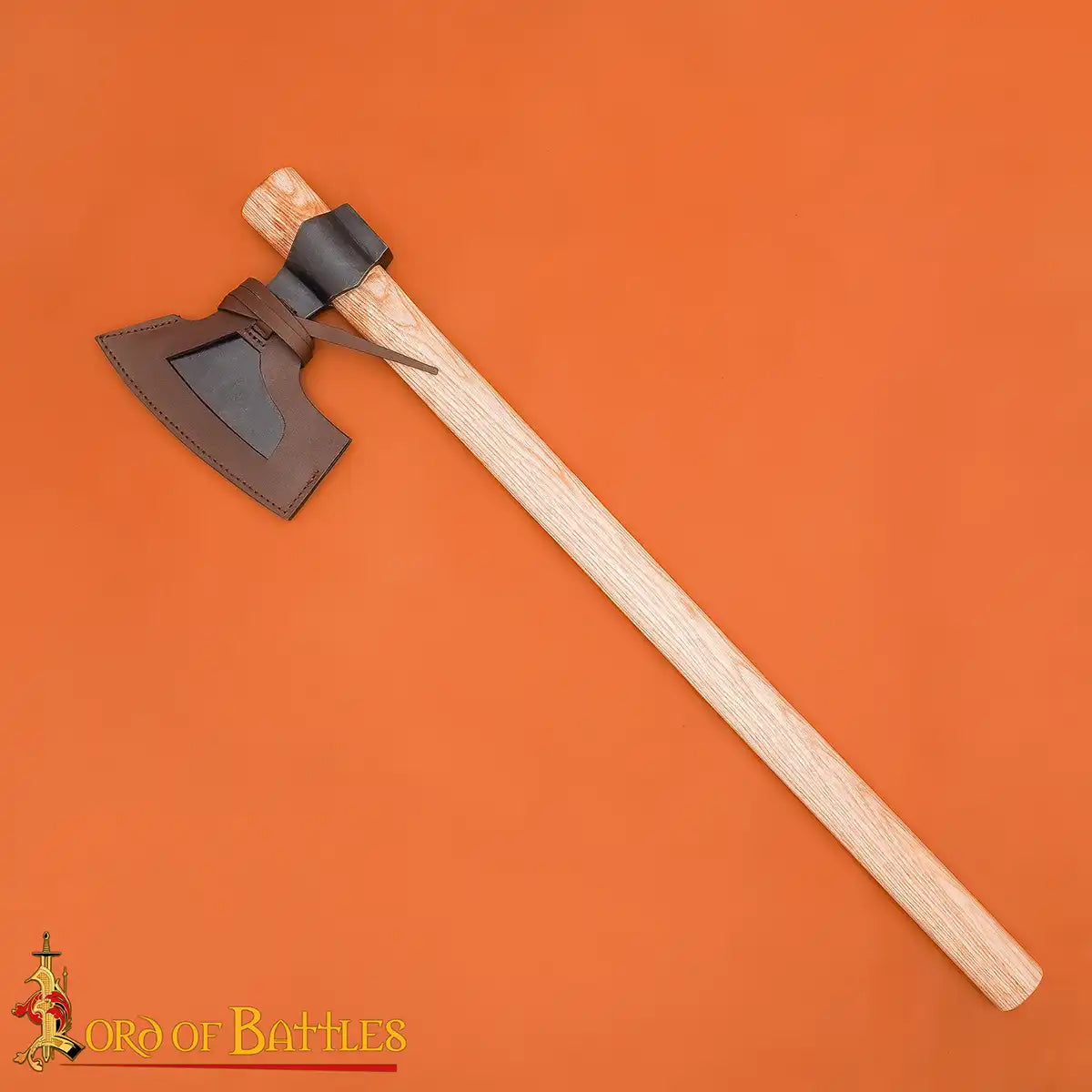 Hacha vikinga con barba forjada a mano y funda de cuero - imagen 12