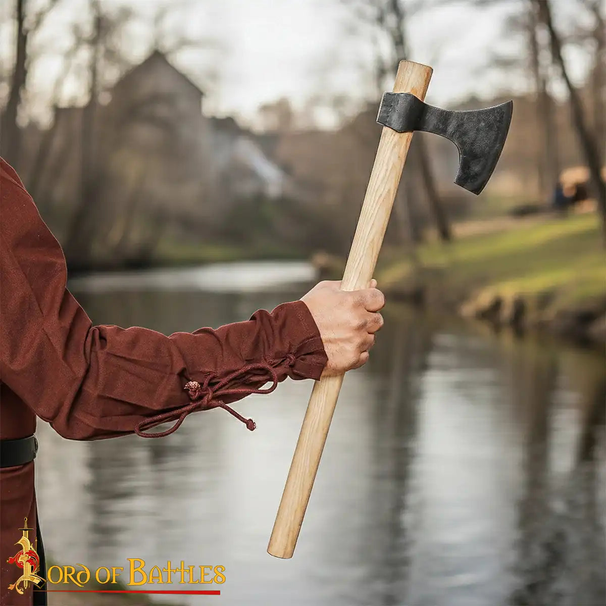 Hacha vikinga con barba forjada a mano y funda de cuero - imagen 5