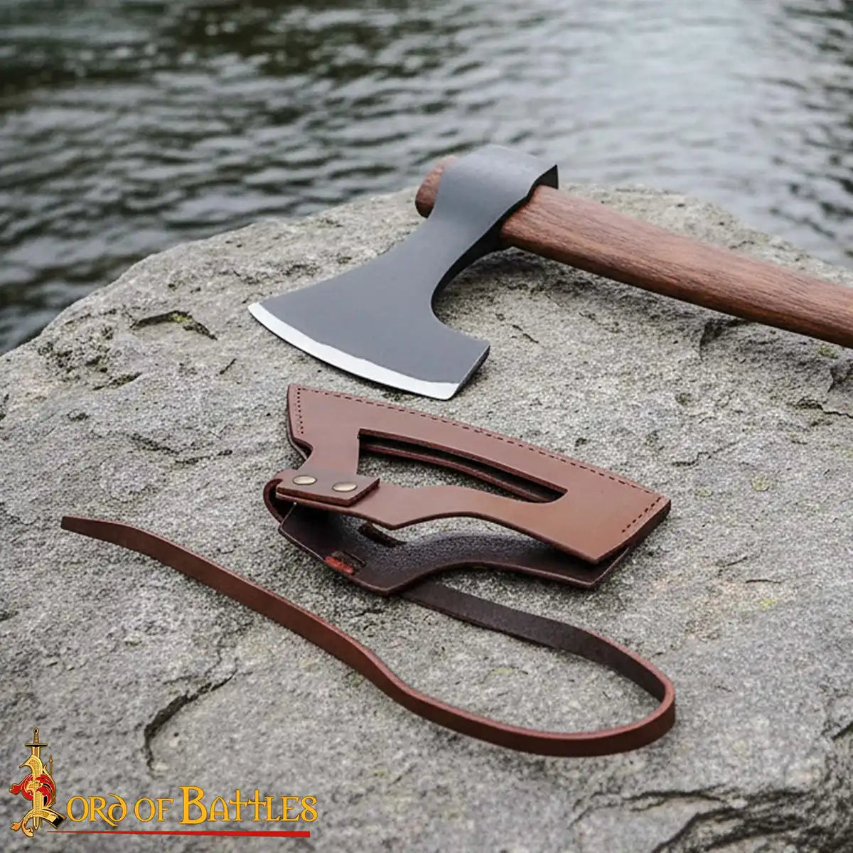 Hacha vikinga con barba forjada a mano y funda de cuero - imagen 11