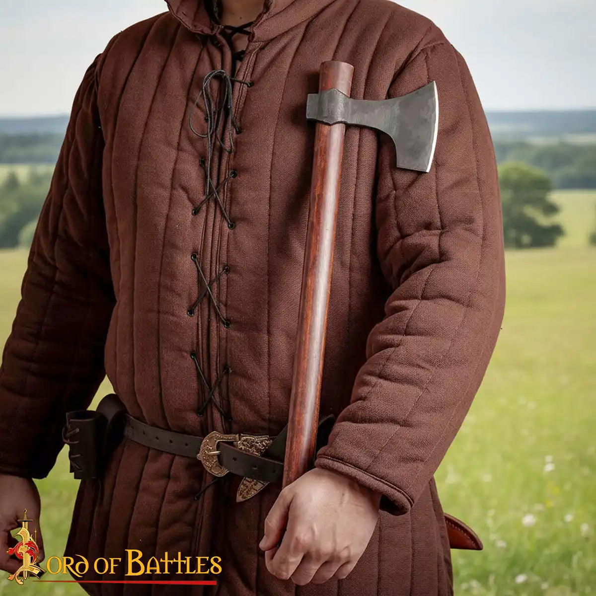 Hacha vikinga con barba forjada a mano y funda de cuero - imagen 9