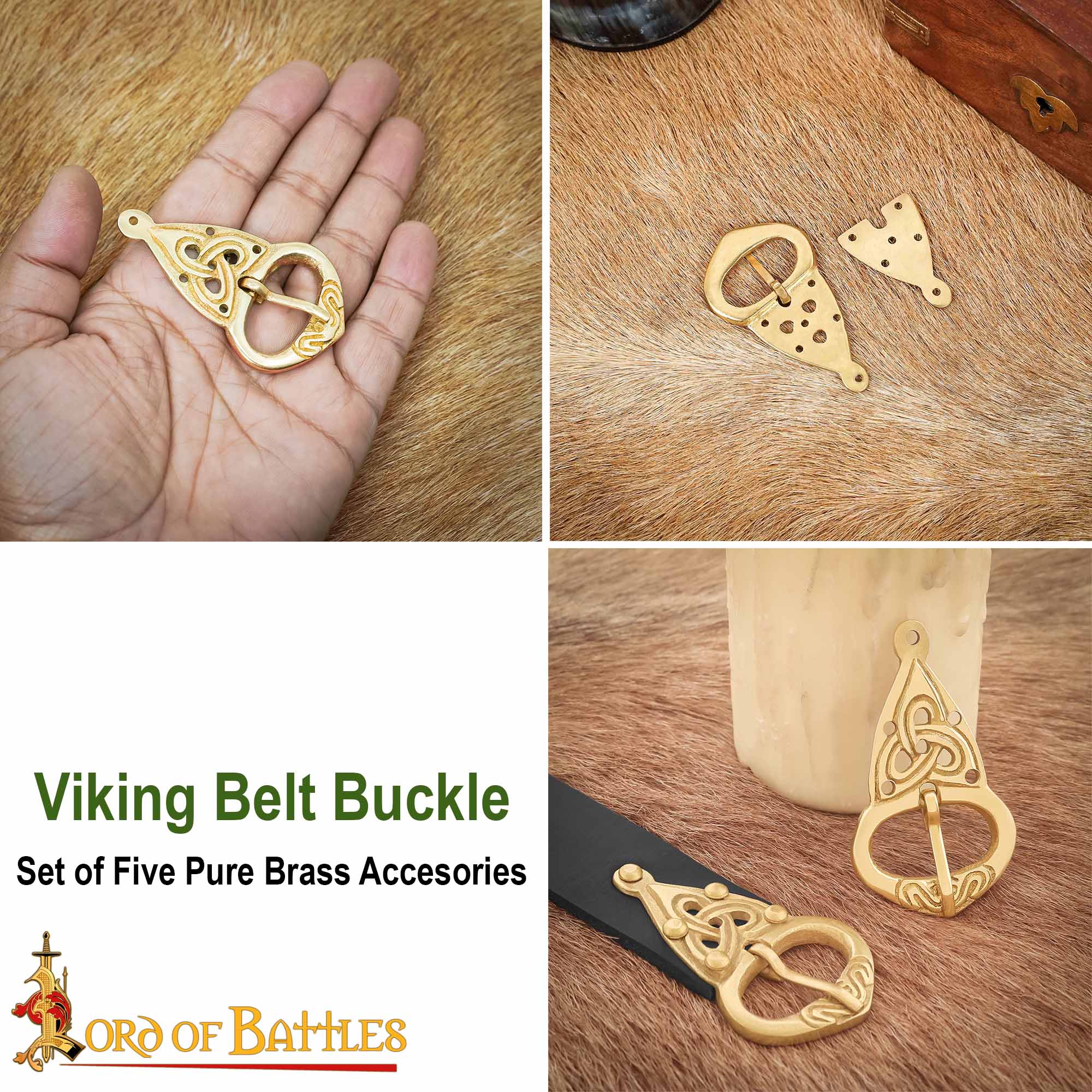 Imagen única de: Hebilla de Cinturón Vikinga con Placa Posterior Nudos Celtas Latón Puro