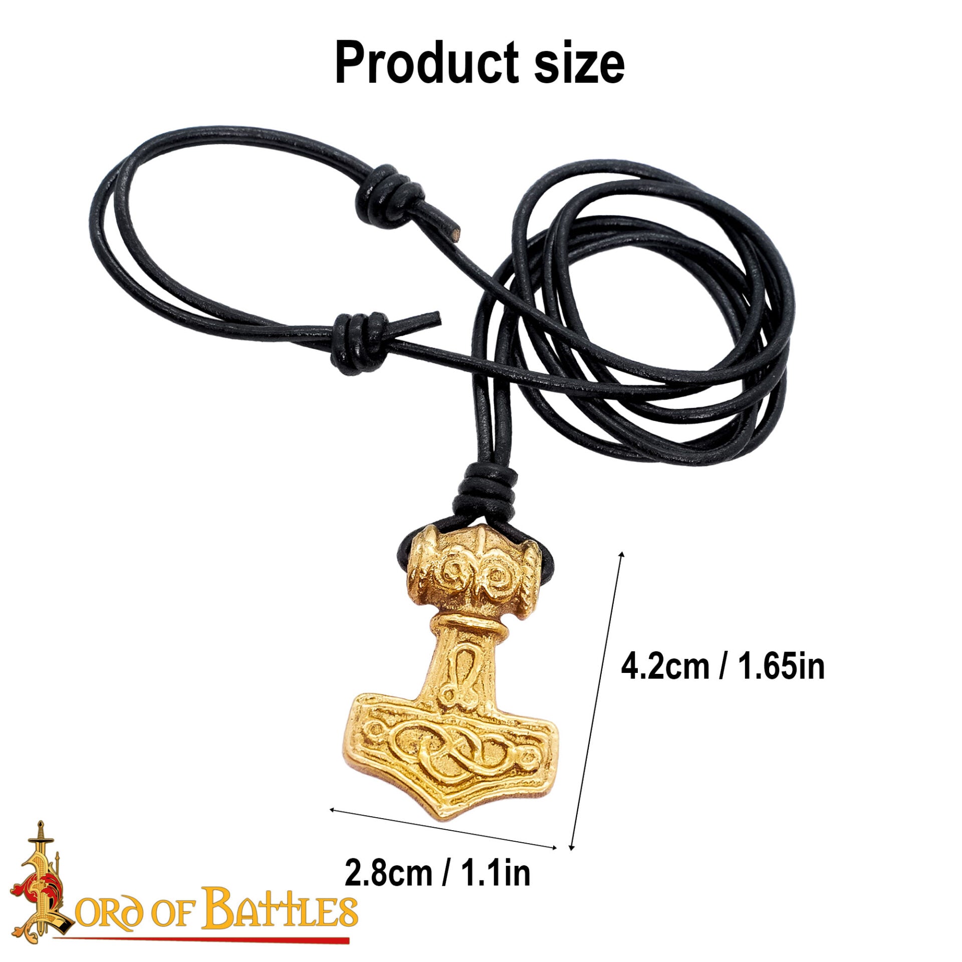 Imagen única de: Colgante Mjolnir con Cordón de Cuero - Latón, Martillo de Thor