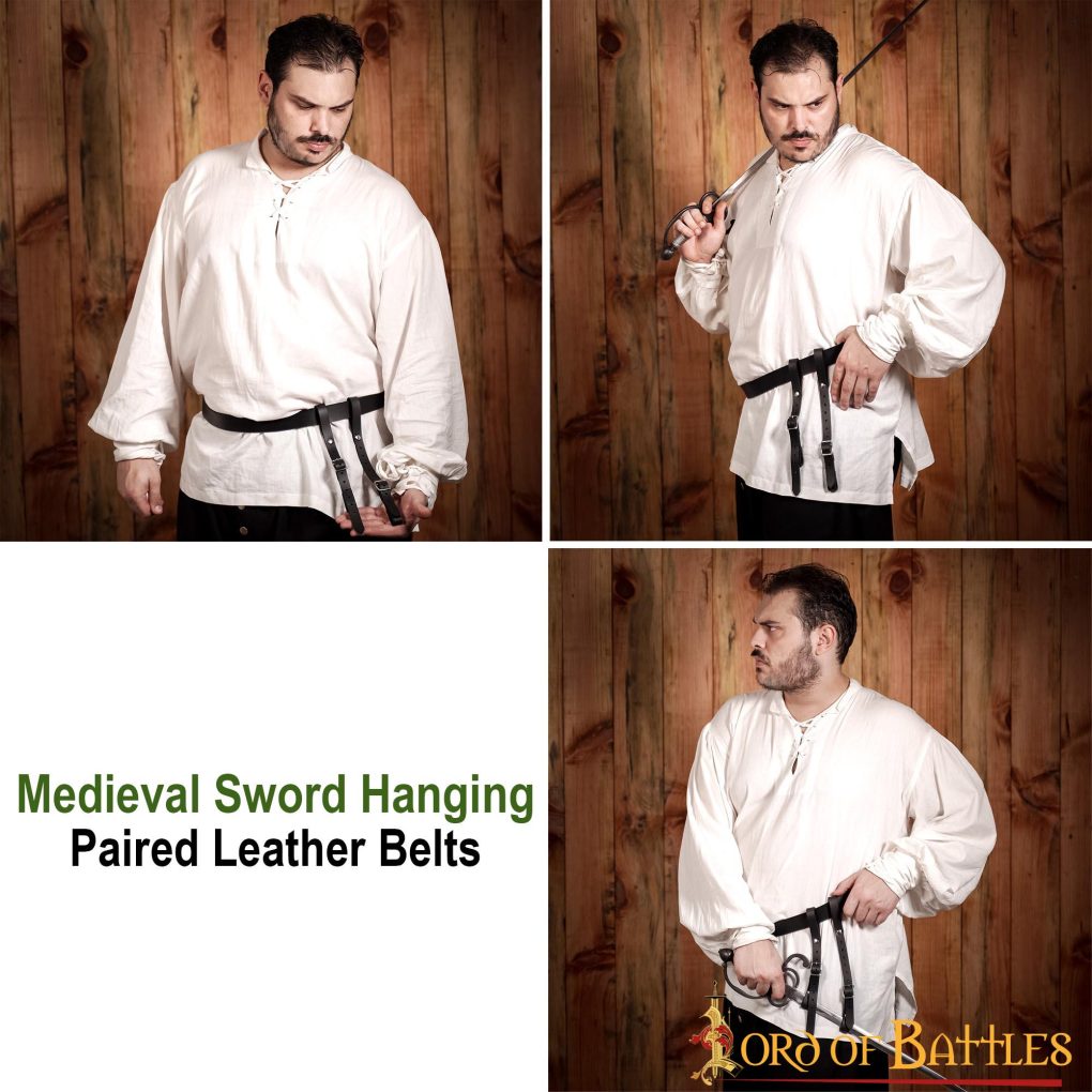 Colgador de espada medieval en cuero, doble correa ajustable - imagen 12