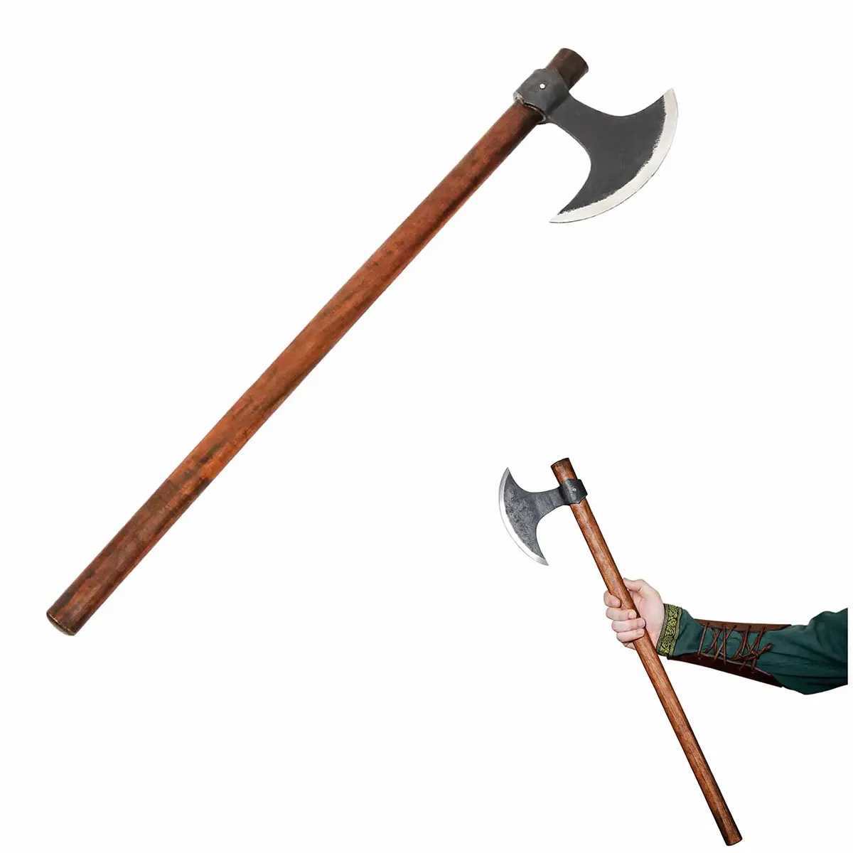 Hacha vikinga con cabeza forjada en acero al carbono