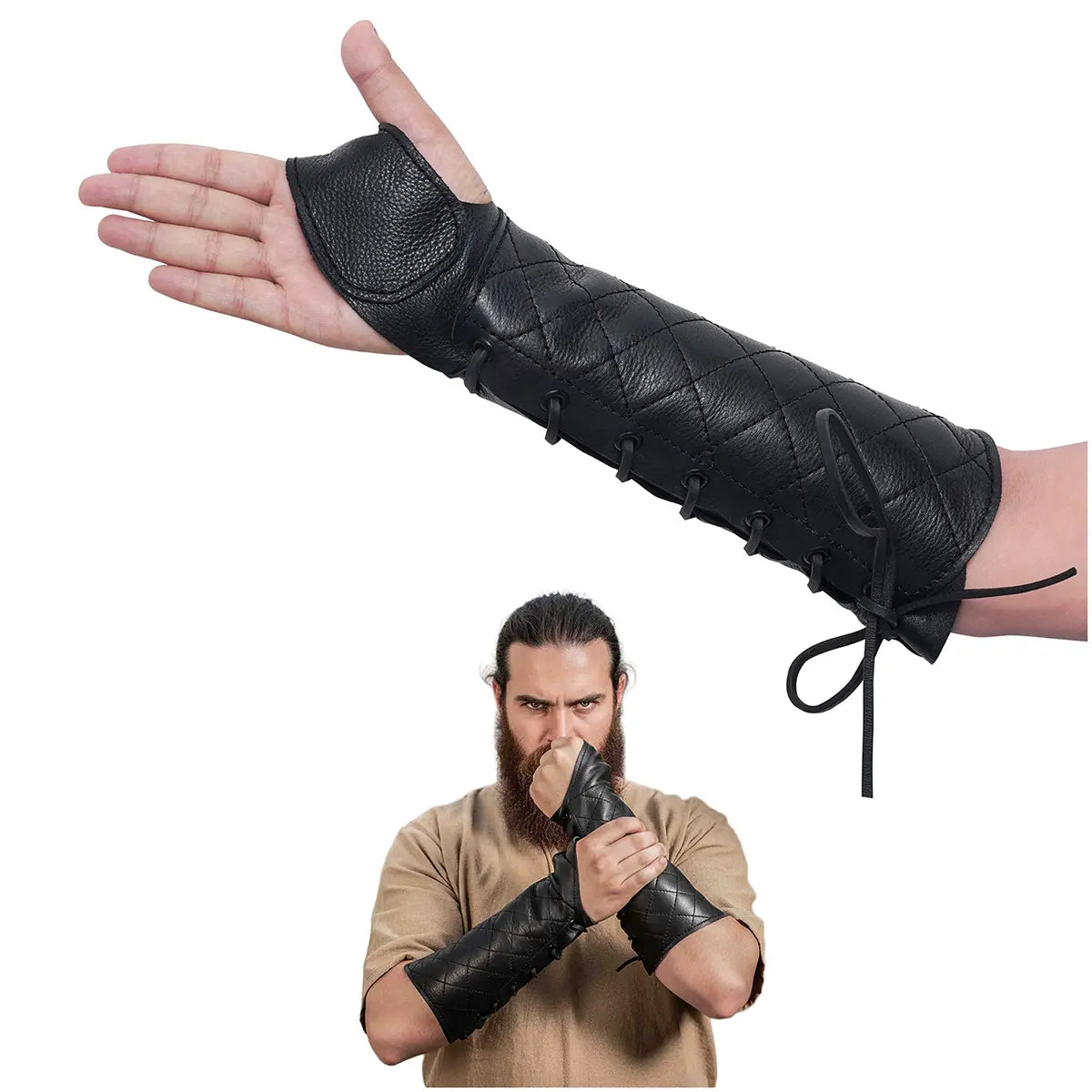 Brazal de cuero acolchado para arquería con protector de pulgar