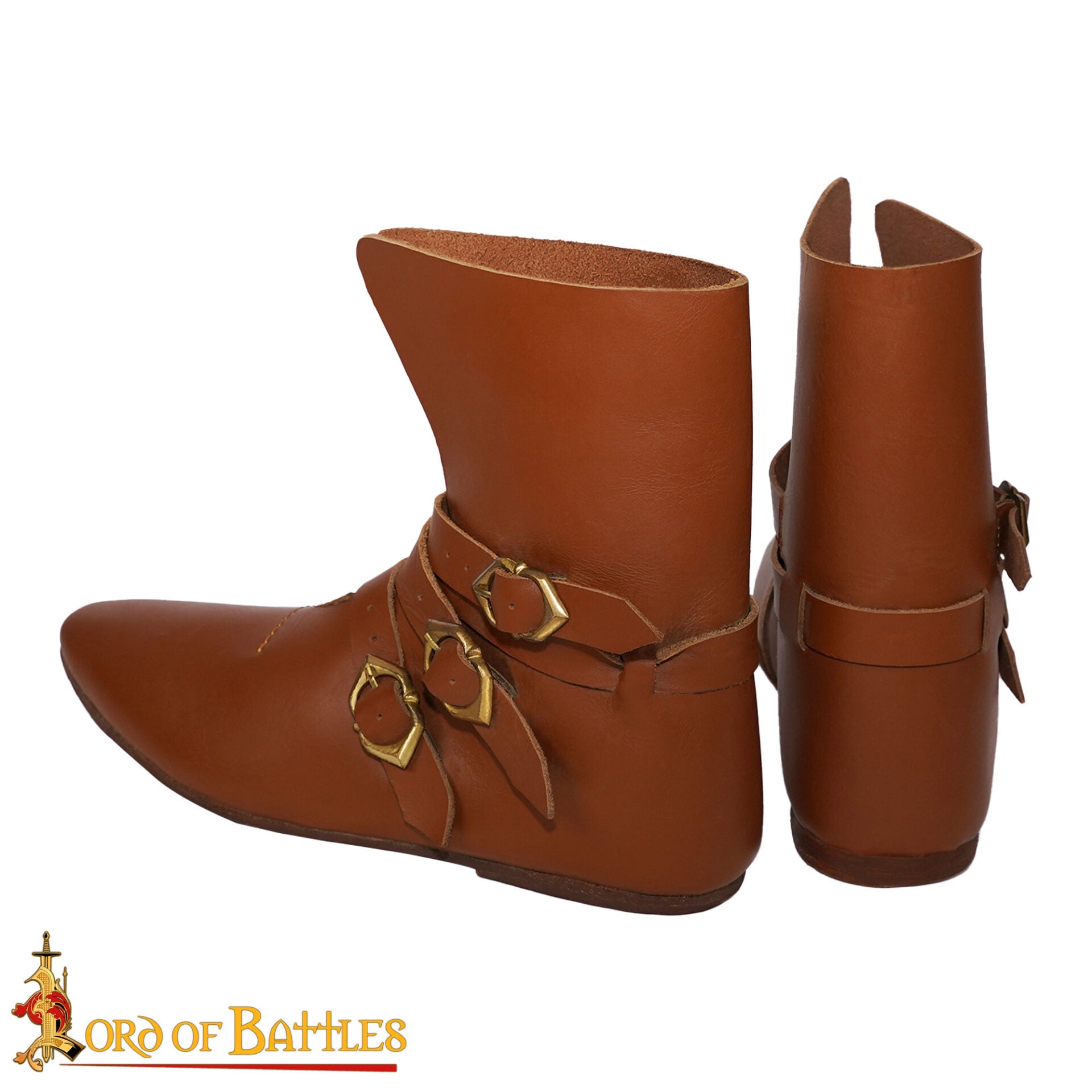 Botas de cuero siglo XV con triple hebilla de latón - imagen 13