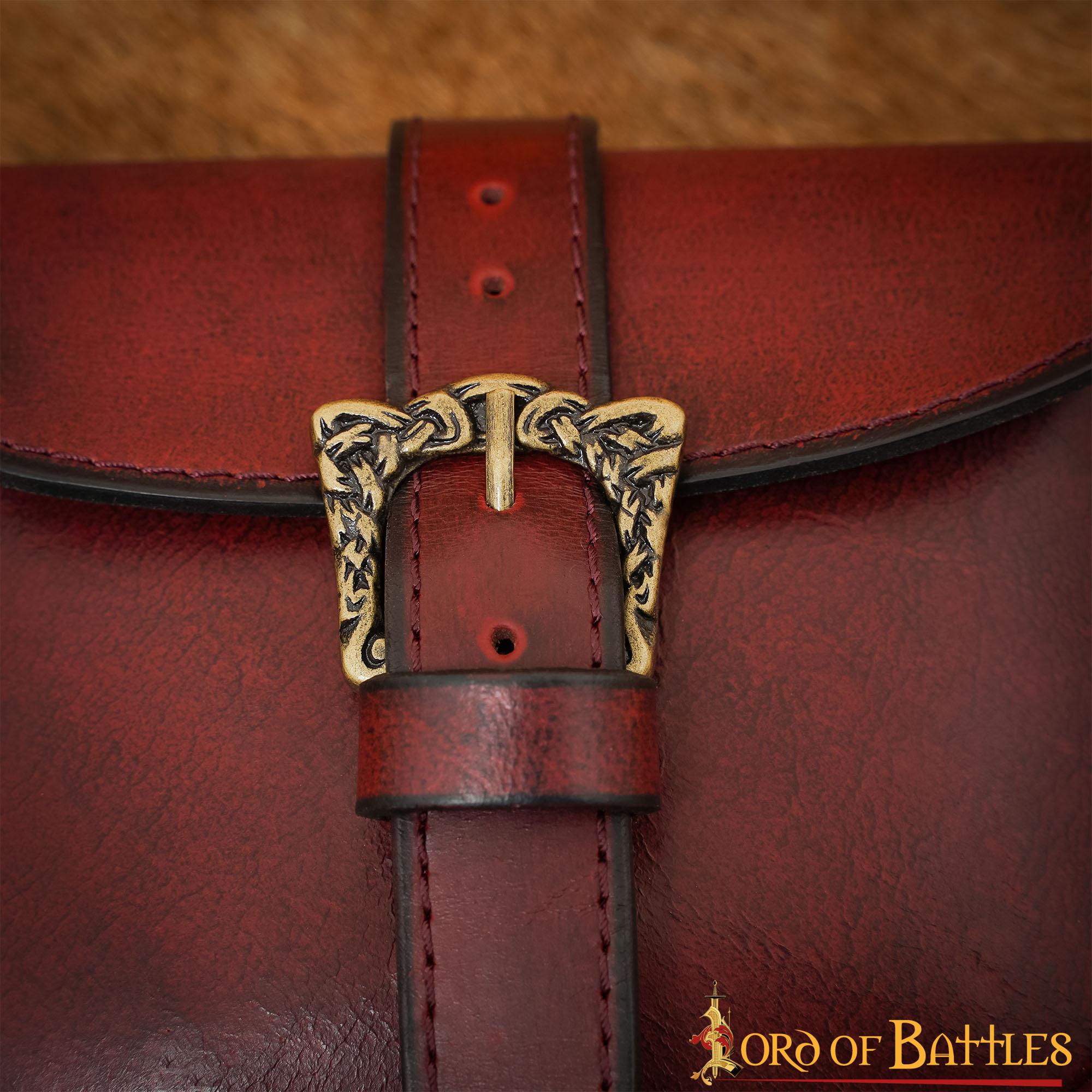 Bolsa de cinturón de cuero hecha a mano con hebilla celta de latón antiguo - imagen 19