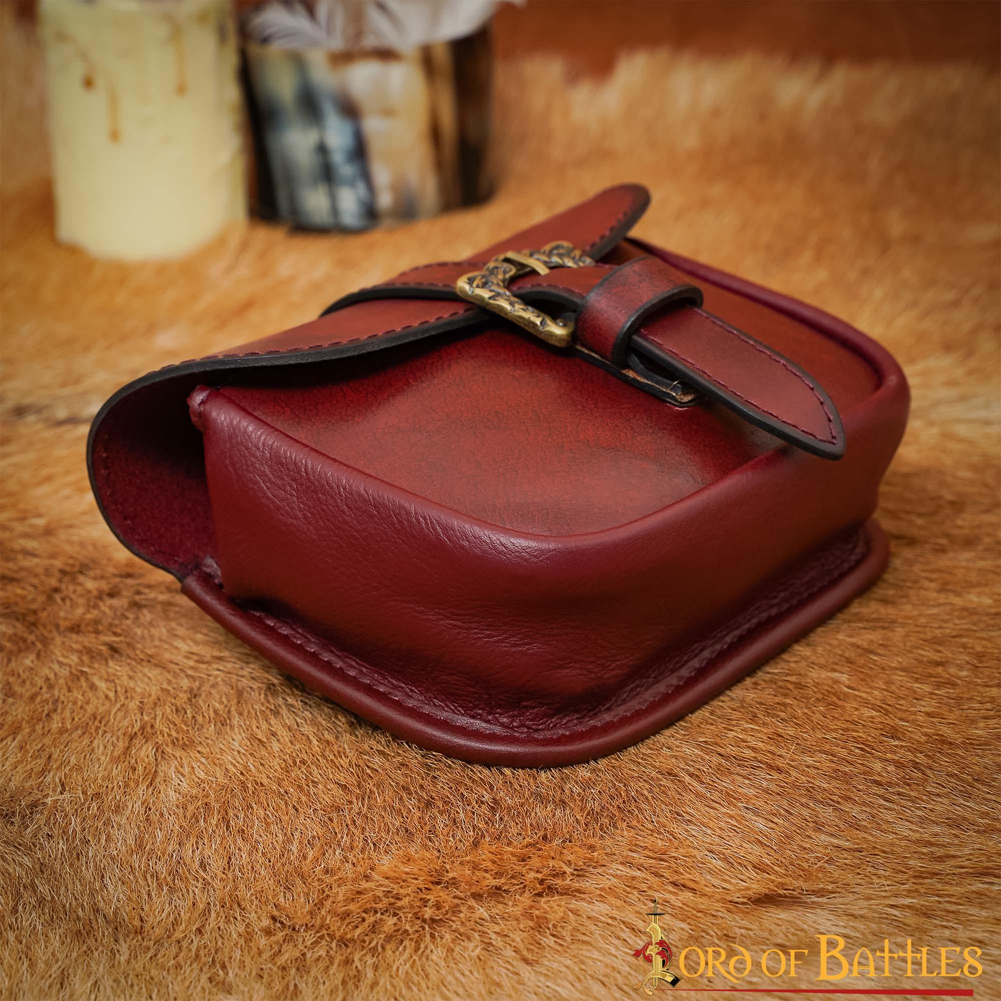 Bolsa de cinturón de cuero hecha a mano con hebilla celta de latón antiguo - imagen 17