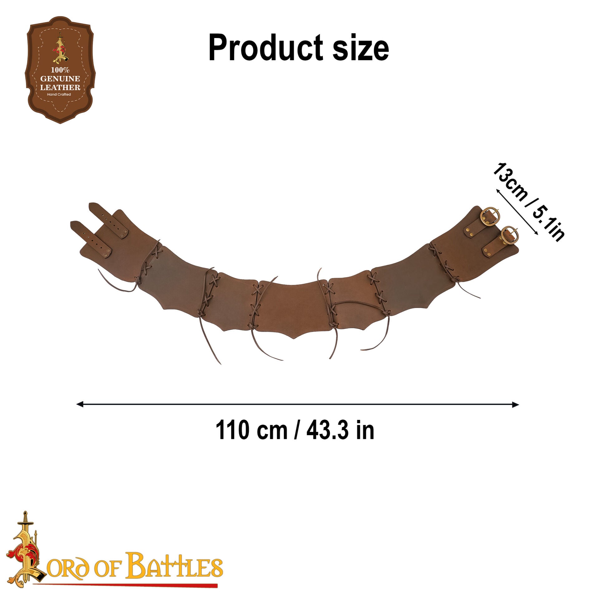 Cinturón vikingo de cuero artesanal con hebillas de latón - imagen 11