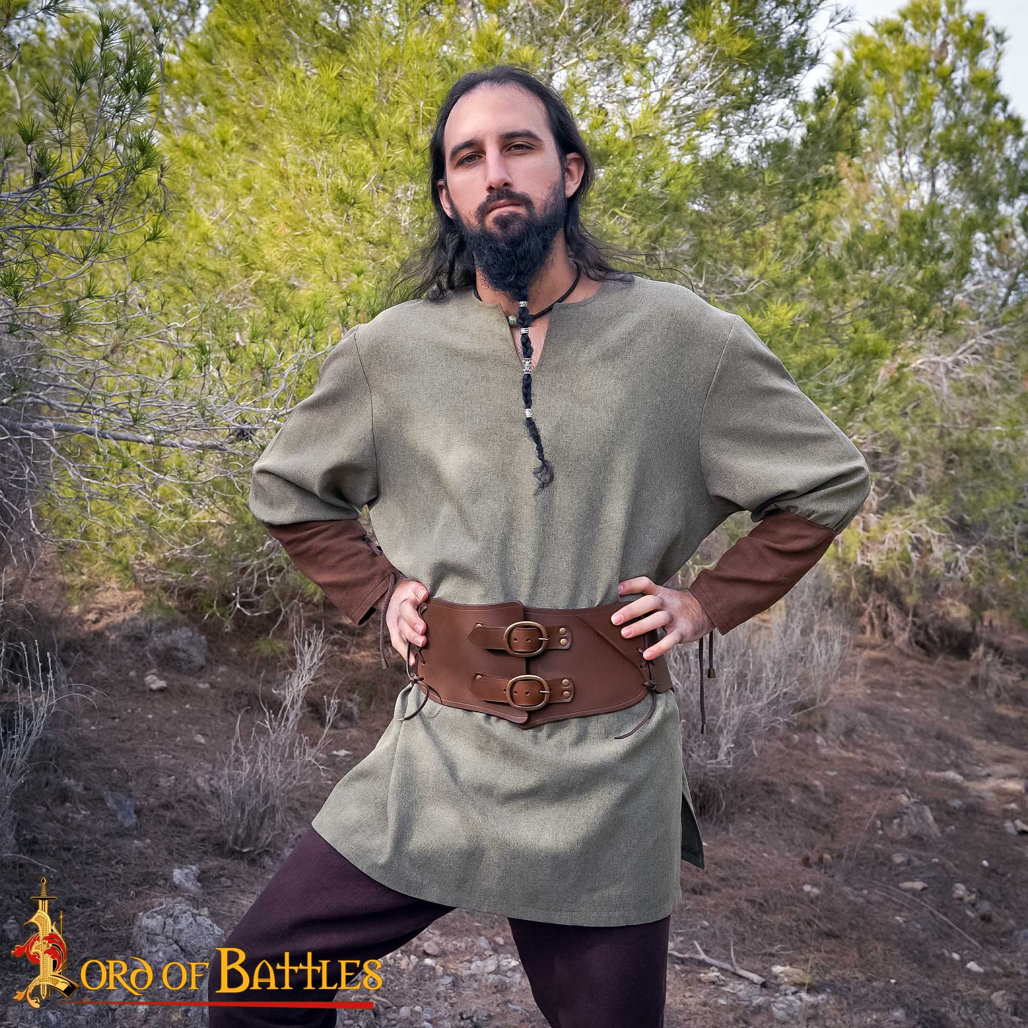 Cinturón vikingo de cuero artesanal con hebillas de latón - imagen 15