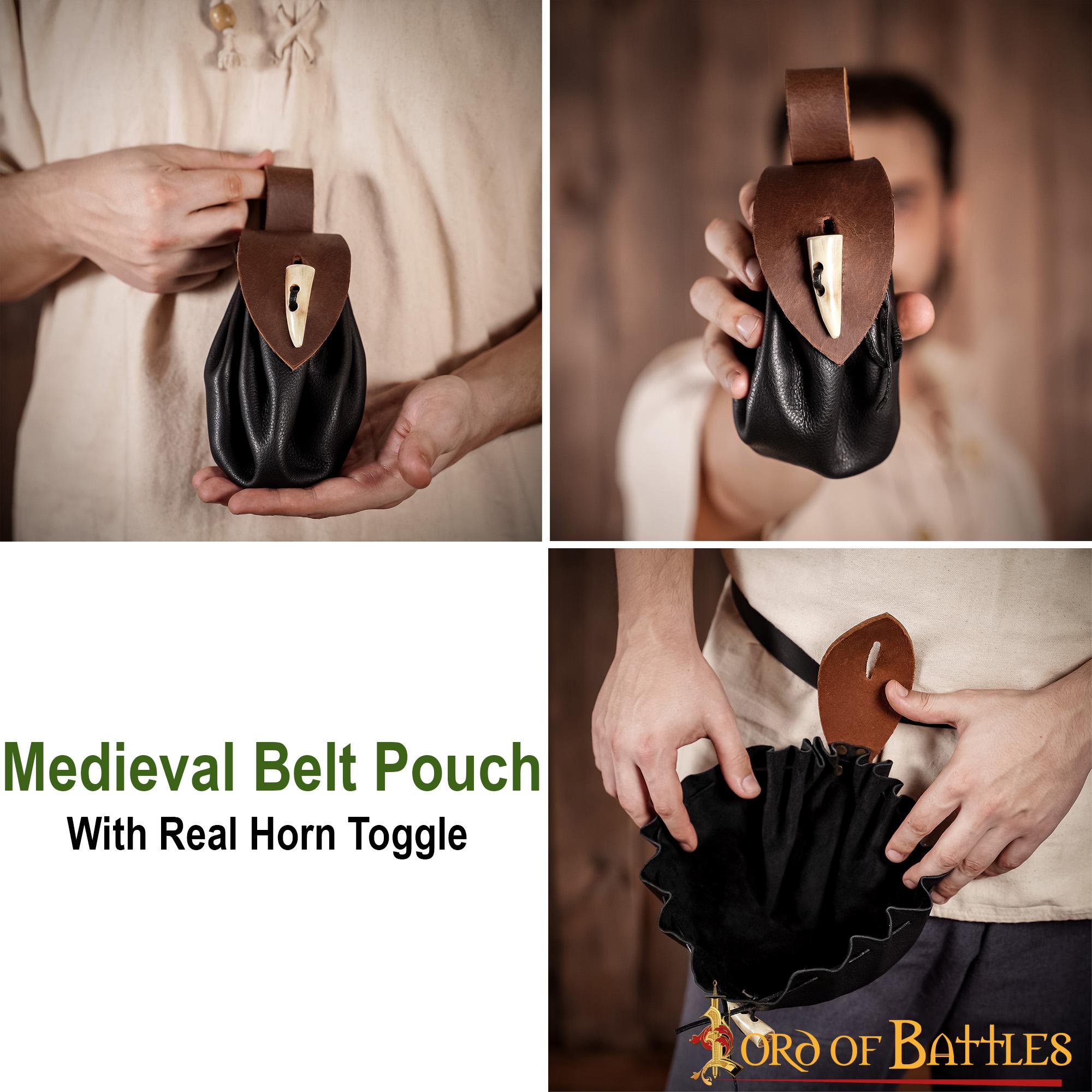 Funda de cinturón medieval en cuero con cierre de cuerno - imagen 11