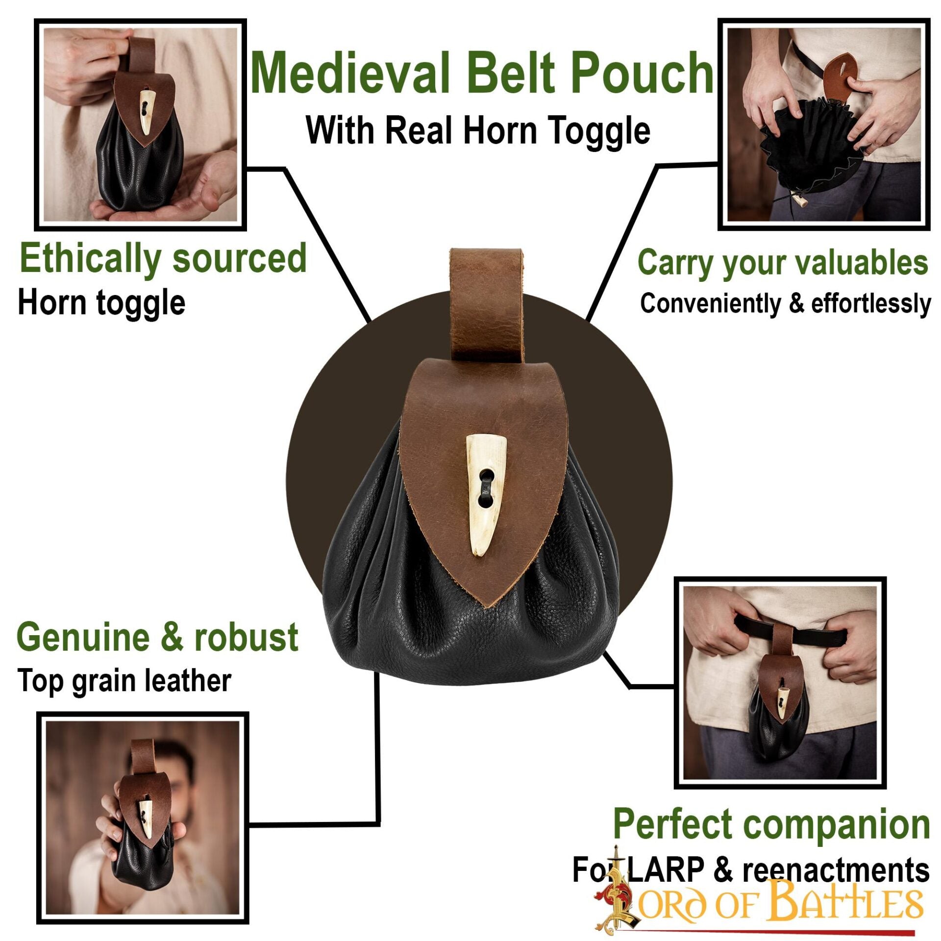 Funda de cinturón medieval en cuero con cierre de cuerno - imagen 10