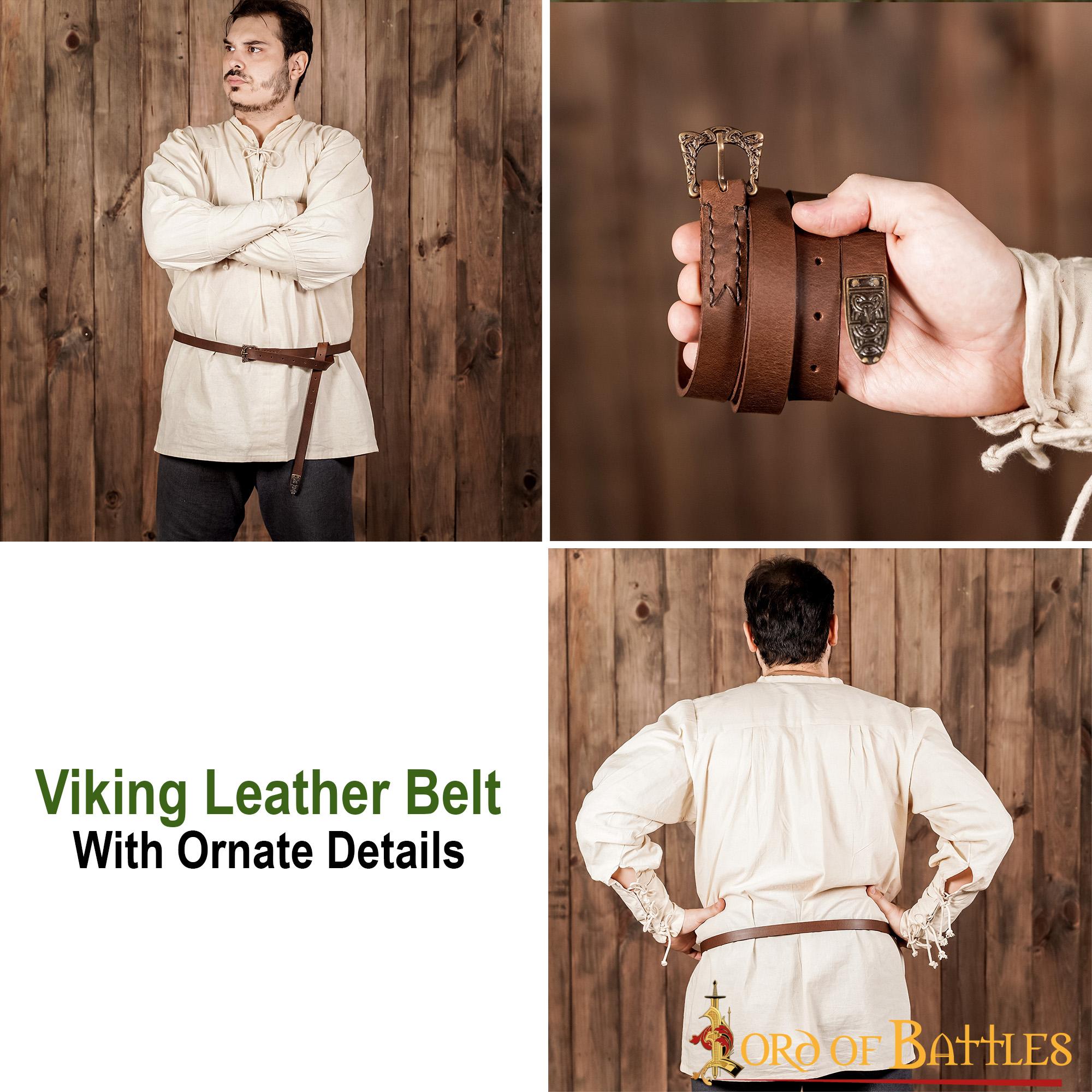 Cinturón vikingo de cuero Birka con hebilla de latón envejecido - imagen 11