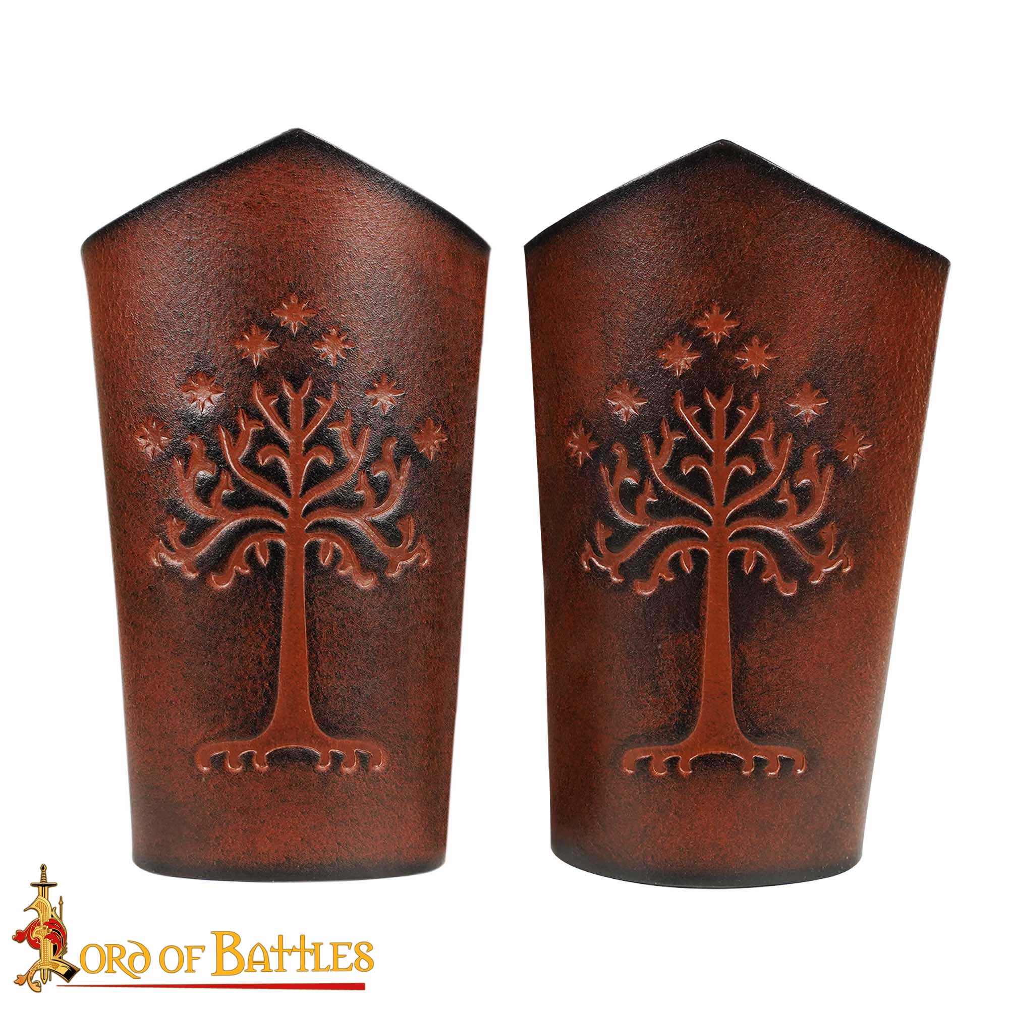 Brazales de cuero con motivo del Árbol de Gondor - Marrón
