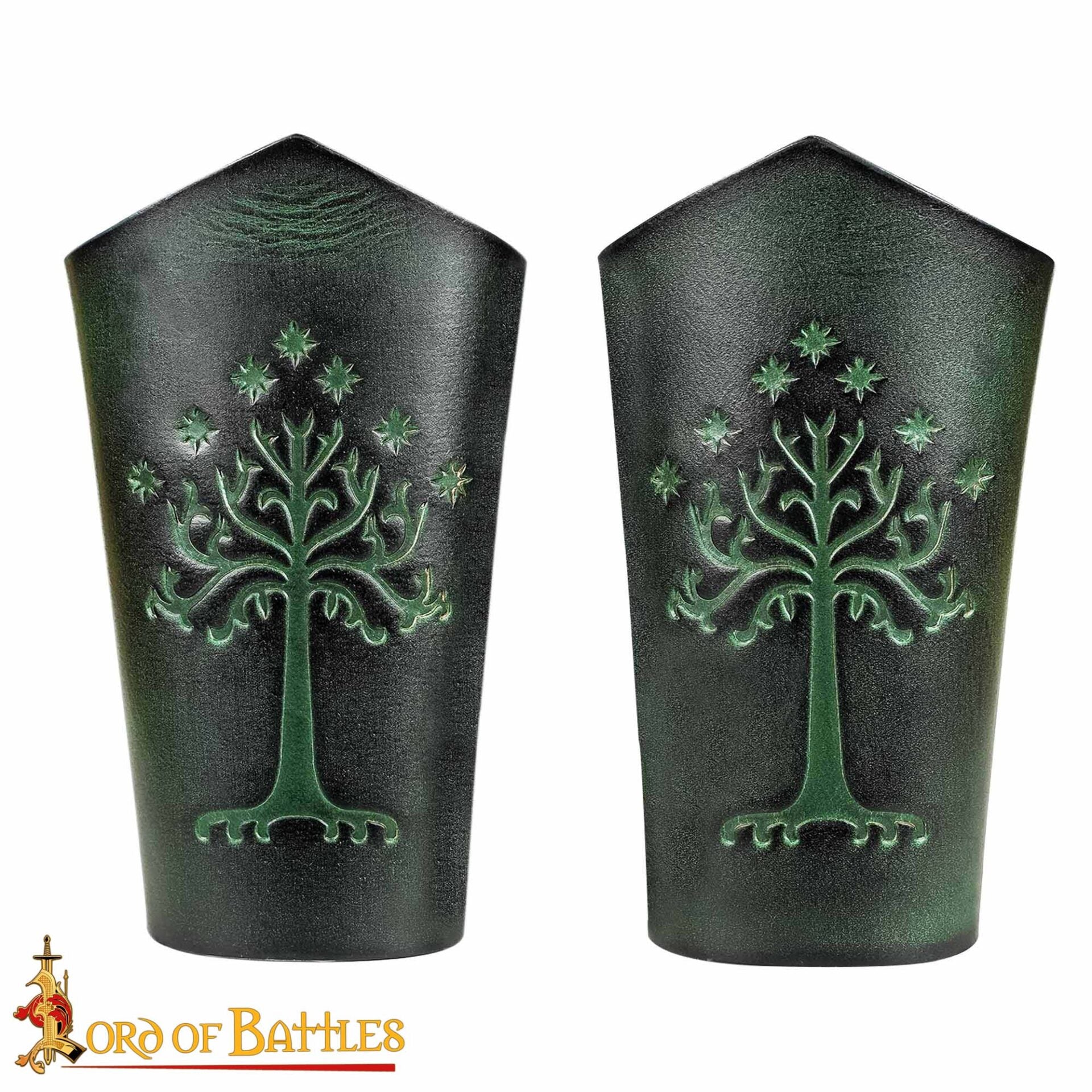 Brazales de cuero con motivo del Árbol de Gondor - Verde