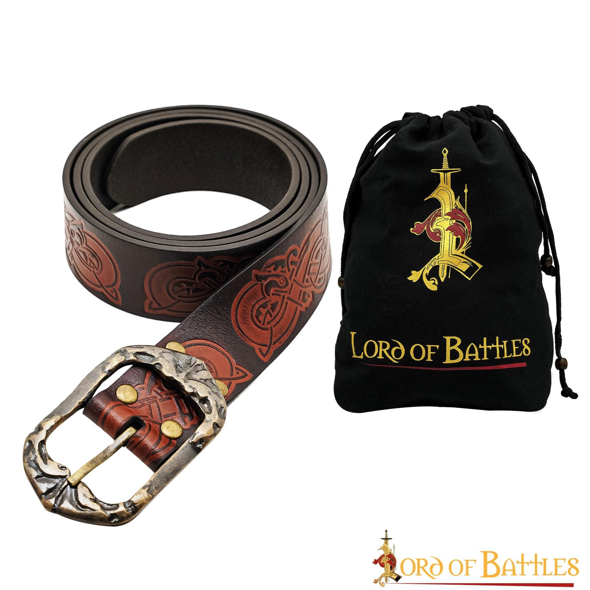 Cinturón vikingo medieval de cuero hecho a mano con hebilla de latón - imagen 9