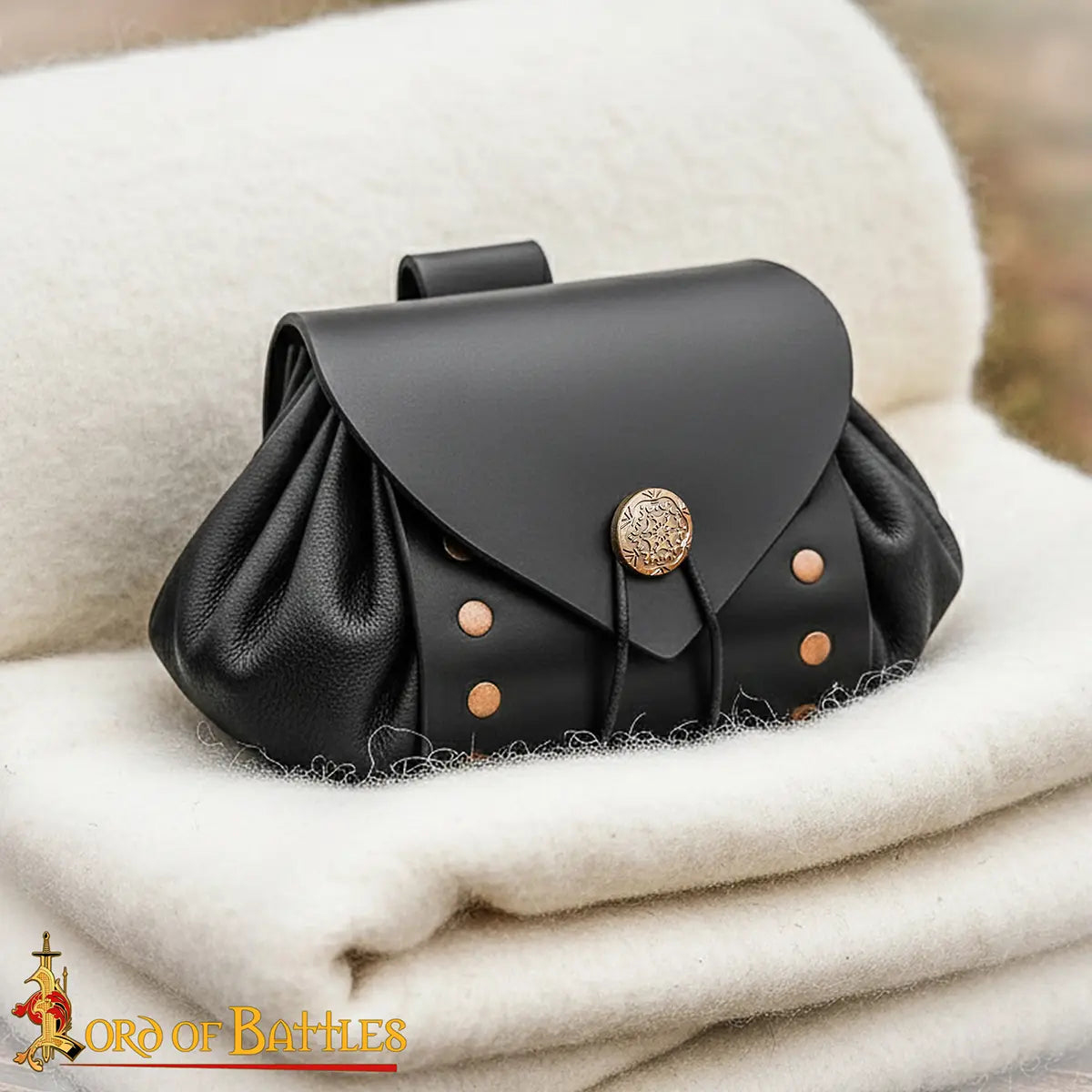 Bolsa de cinturón medieval de cuero con botón de latón envejecido - Marrón - imagen 5