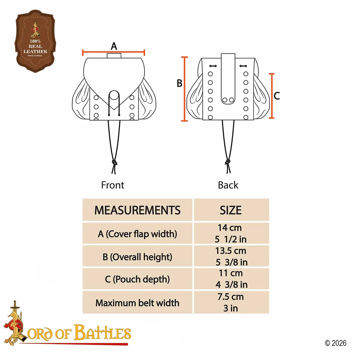 Bolsa de cinturón medieval de cuero con botón de latón envejecido - Marrón - imagen 4