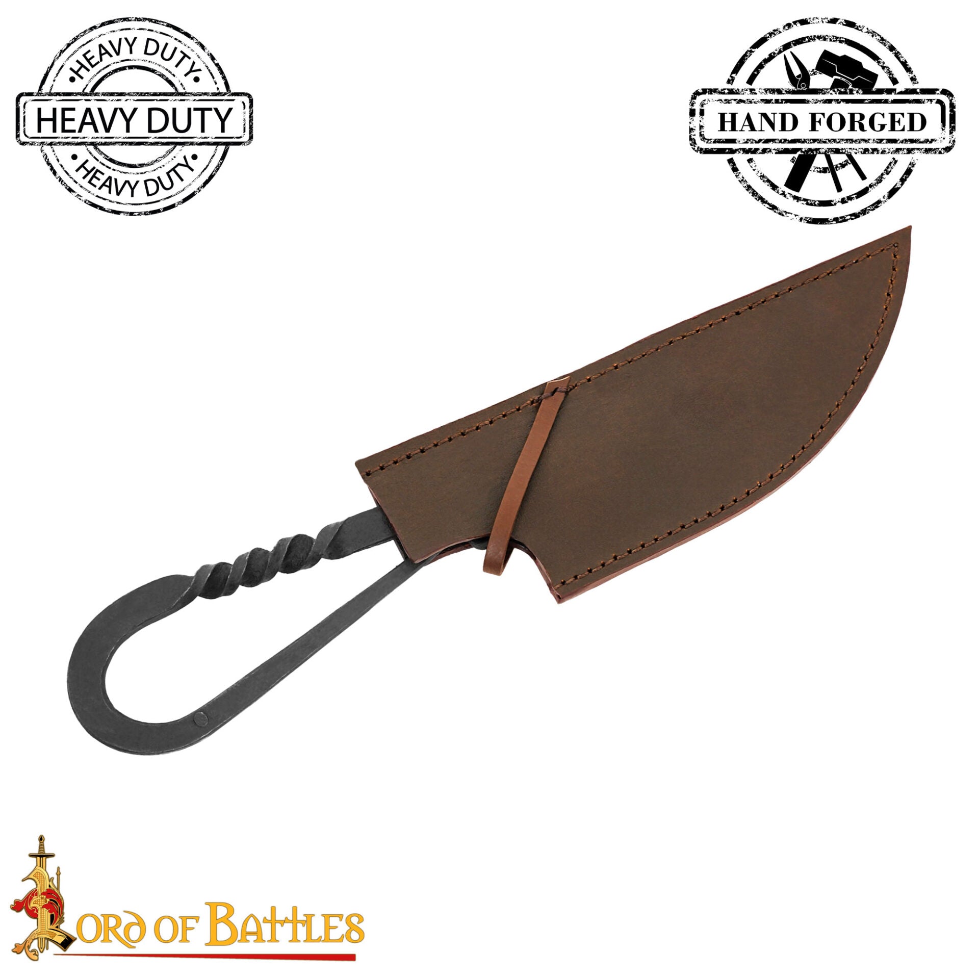Imagen única de: Auténtico Cuchillo Vikingo de Hierro Forjado a Mano - Mango Retorcido con Vaina de Cuero Auténtico