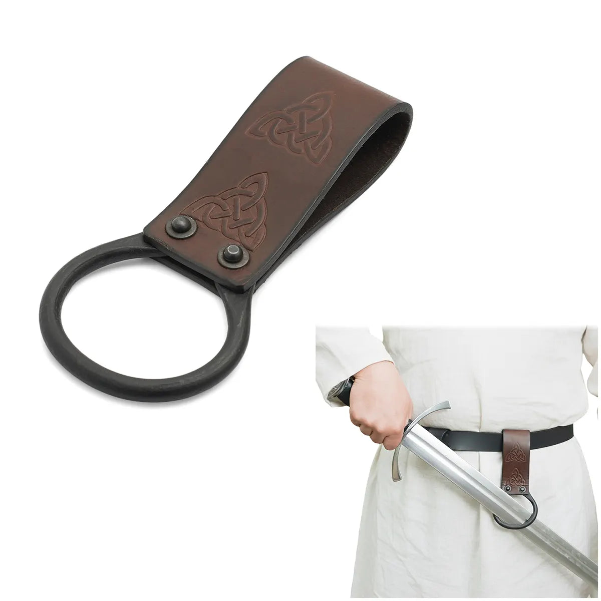 Porta hacha vikingo en cuero genuino con nudo celta