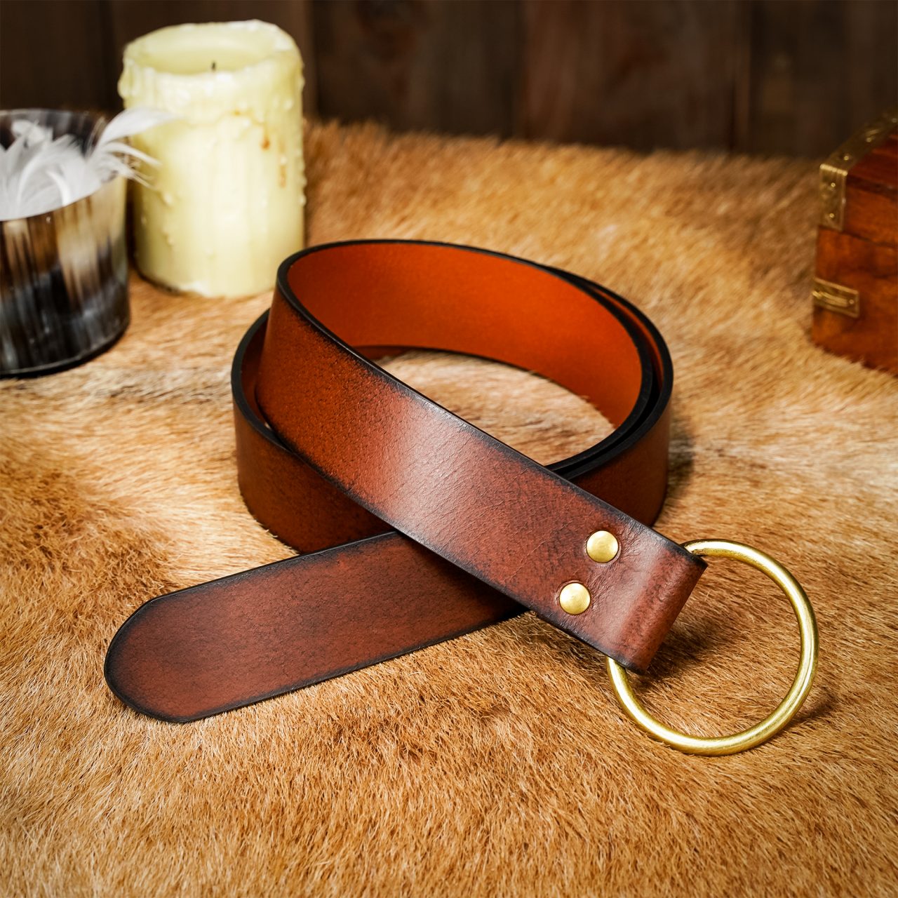 Imagen única de: Cinturón de piel artesanal con hebilla anillo de latón