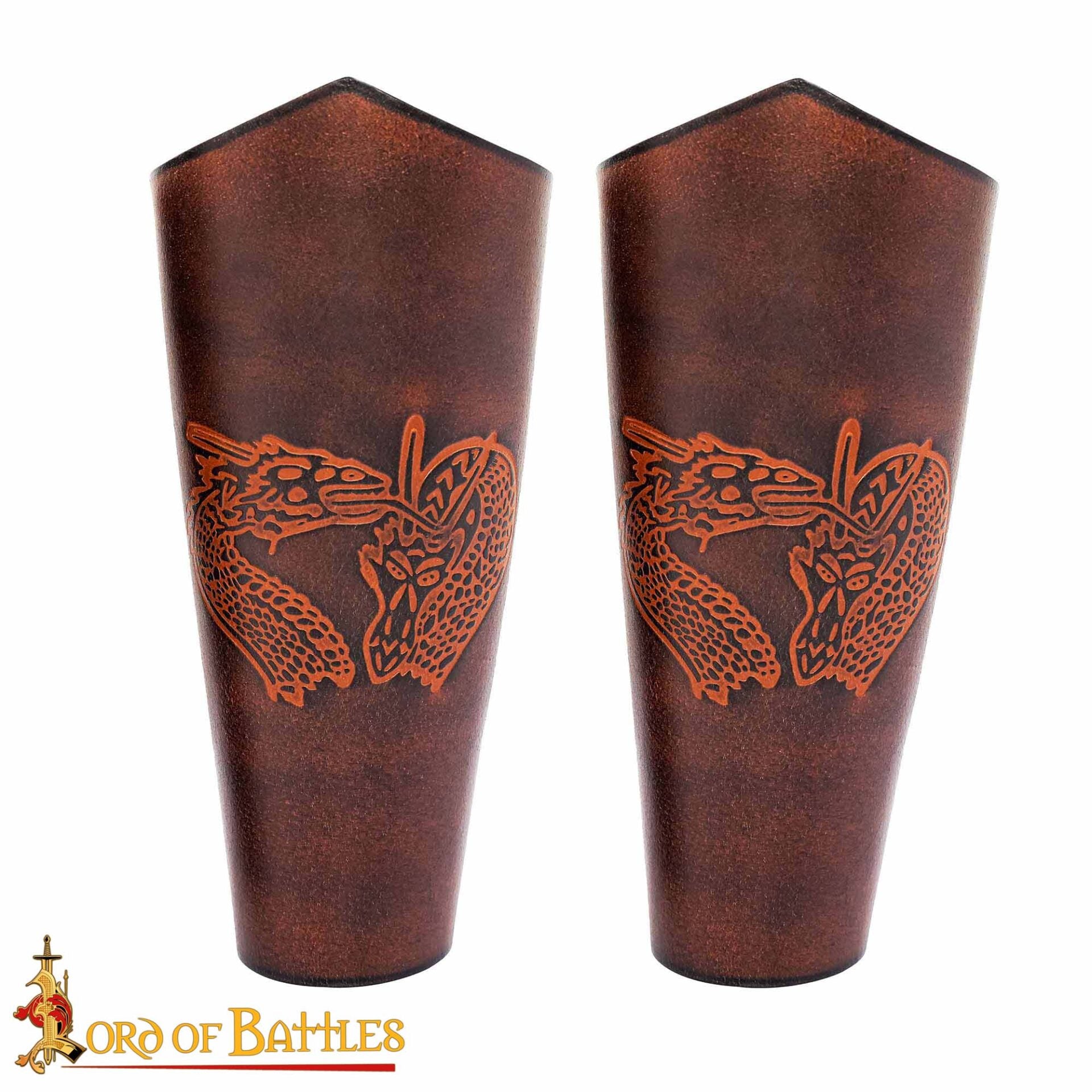 Brazales de cuero con dragón en relieve - Marrón