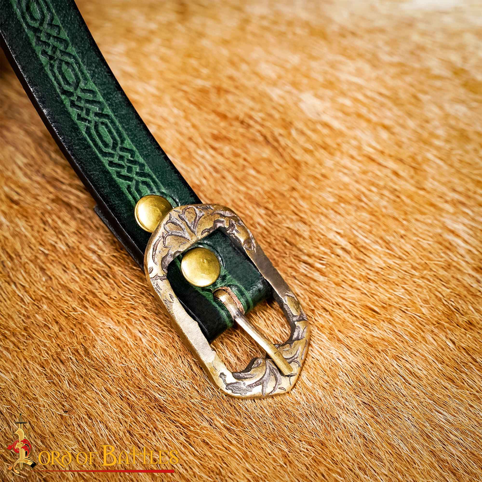 Cinturón medieval de cuero 3 mm con grabado en relieve y hebilla de latón envejecido - imagen 18