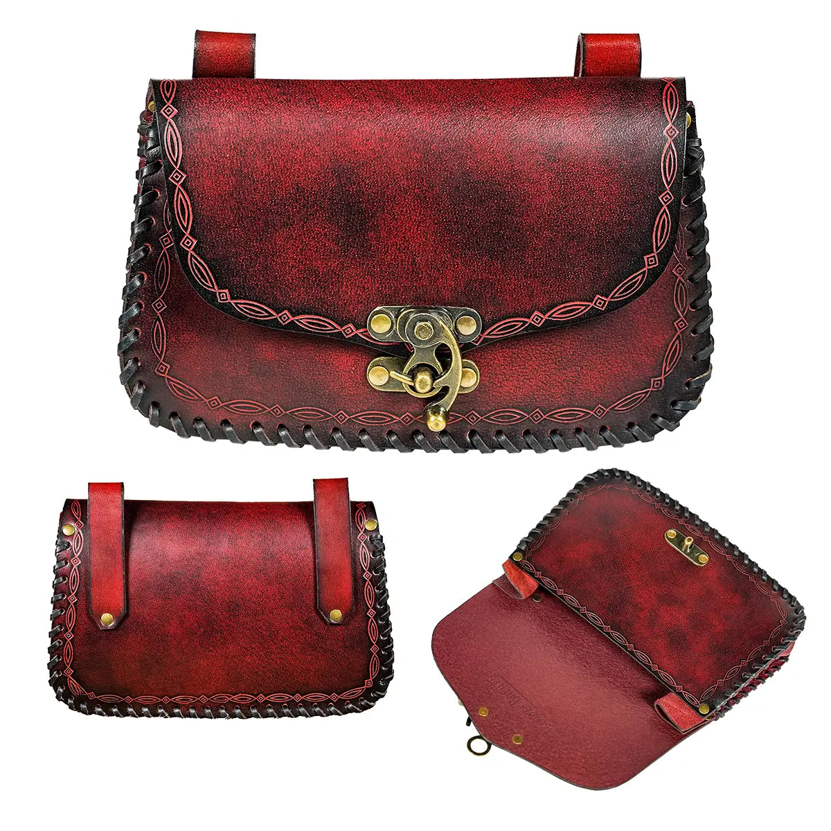 Bolsa de cintura medieval em pele, estilo feiticeiro (século XIV) — Verde