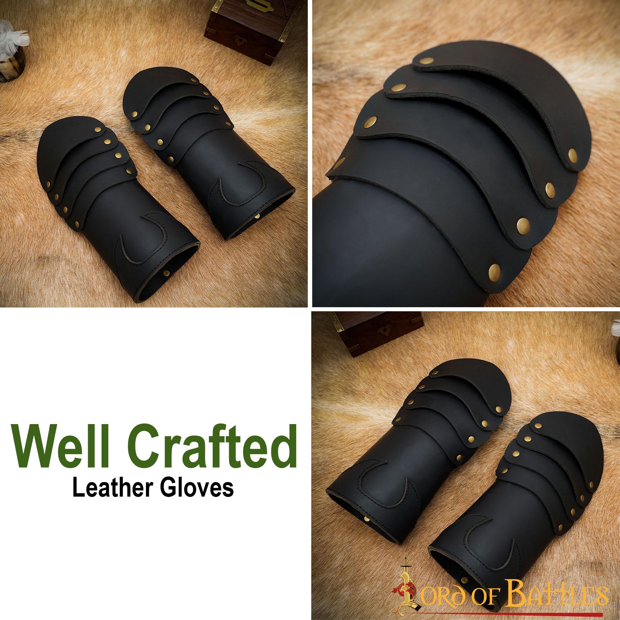 Imagen única de: Guantes medievales de cuero genuino remachados en latón (hechos a mano) - imagen 4