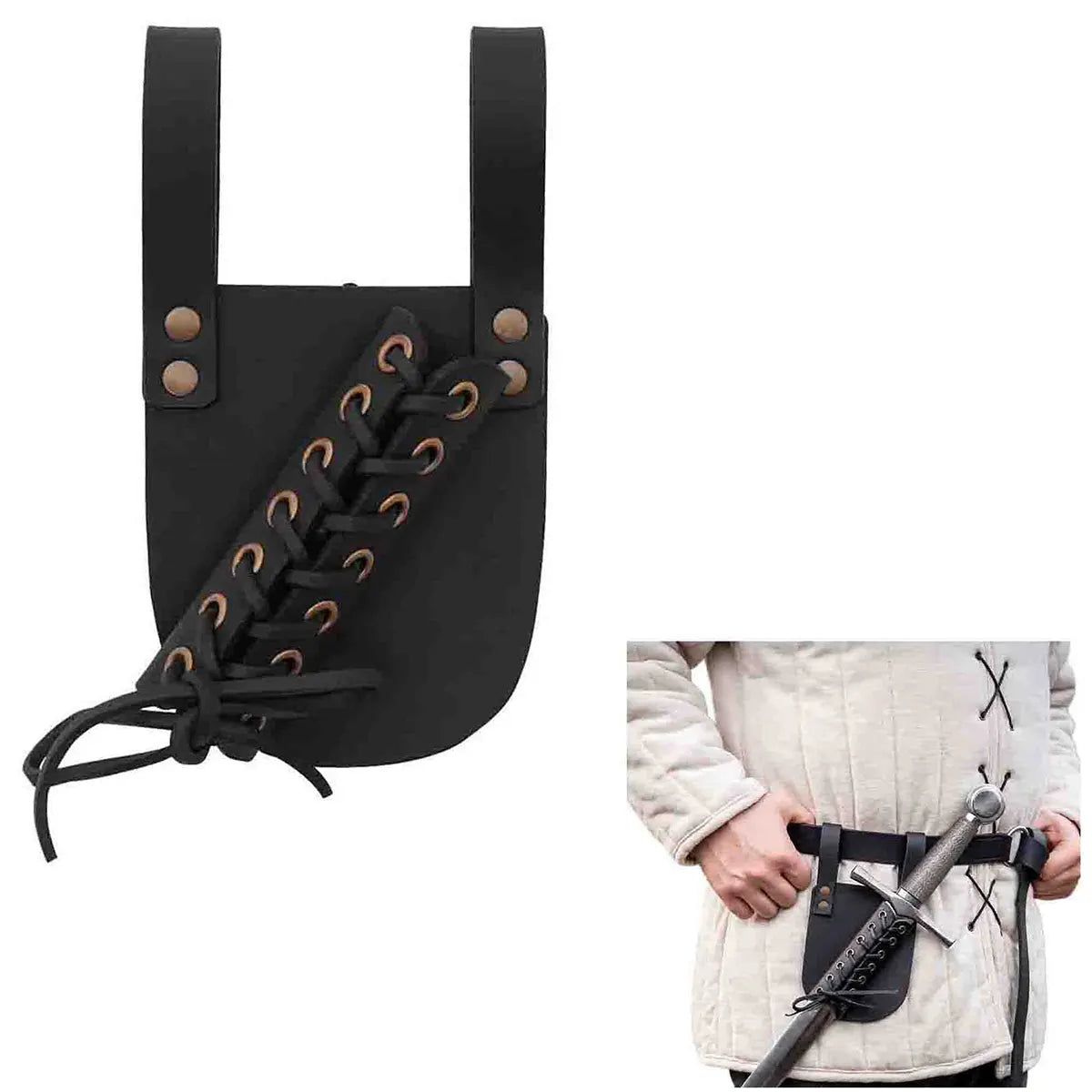Colgador ajustable de cuero para espada, montaje cruzado — Negro y Marrón